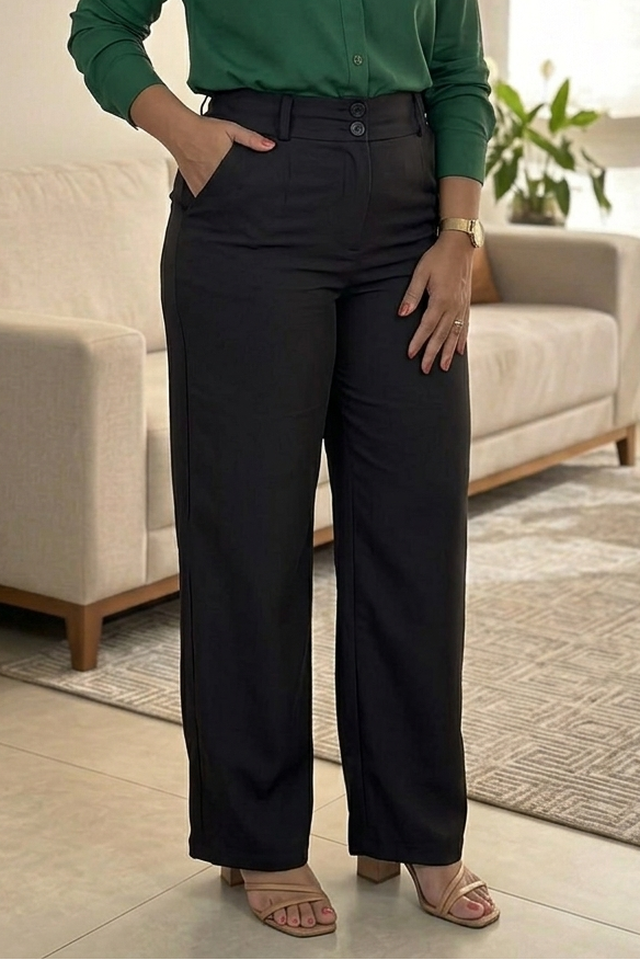Calça Alfaiataria Corte Reto Ana Julia Preta