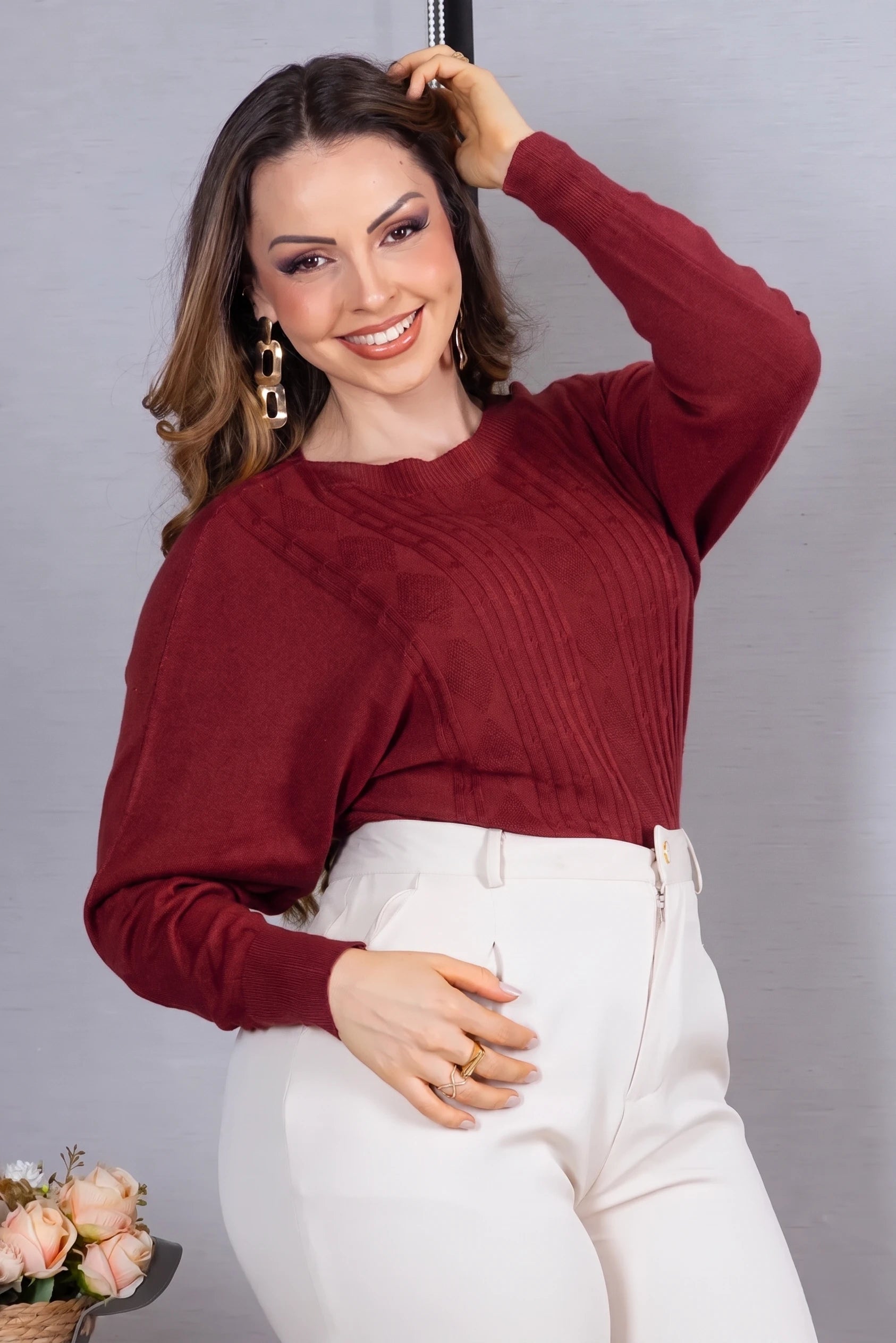 Tricot Manga Longa Ampla em Modal Jessica Bordô