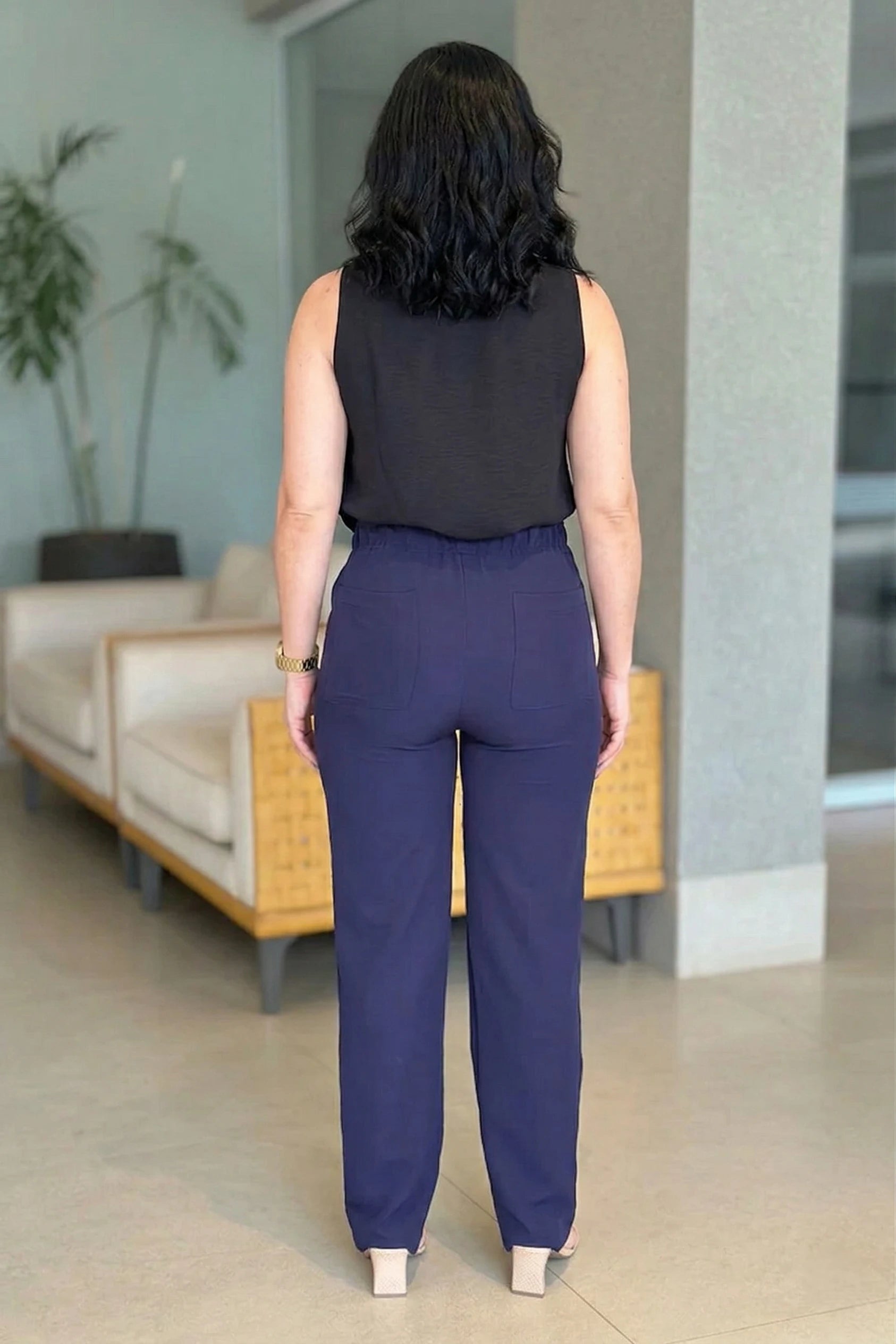 Calça Alfaiataria Corte Reto Ana Julia Azul Marinho
