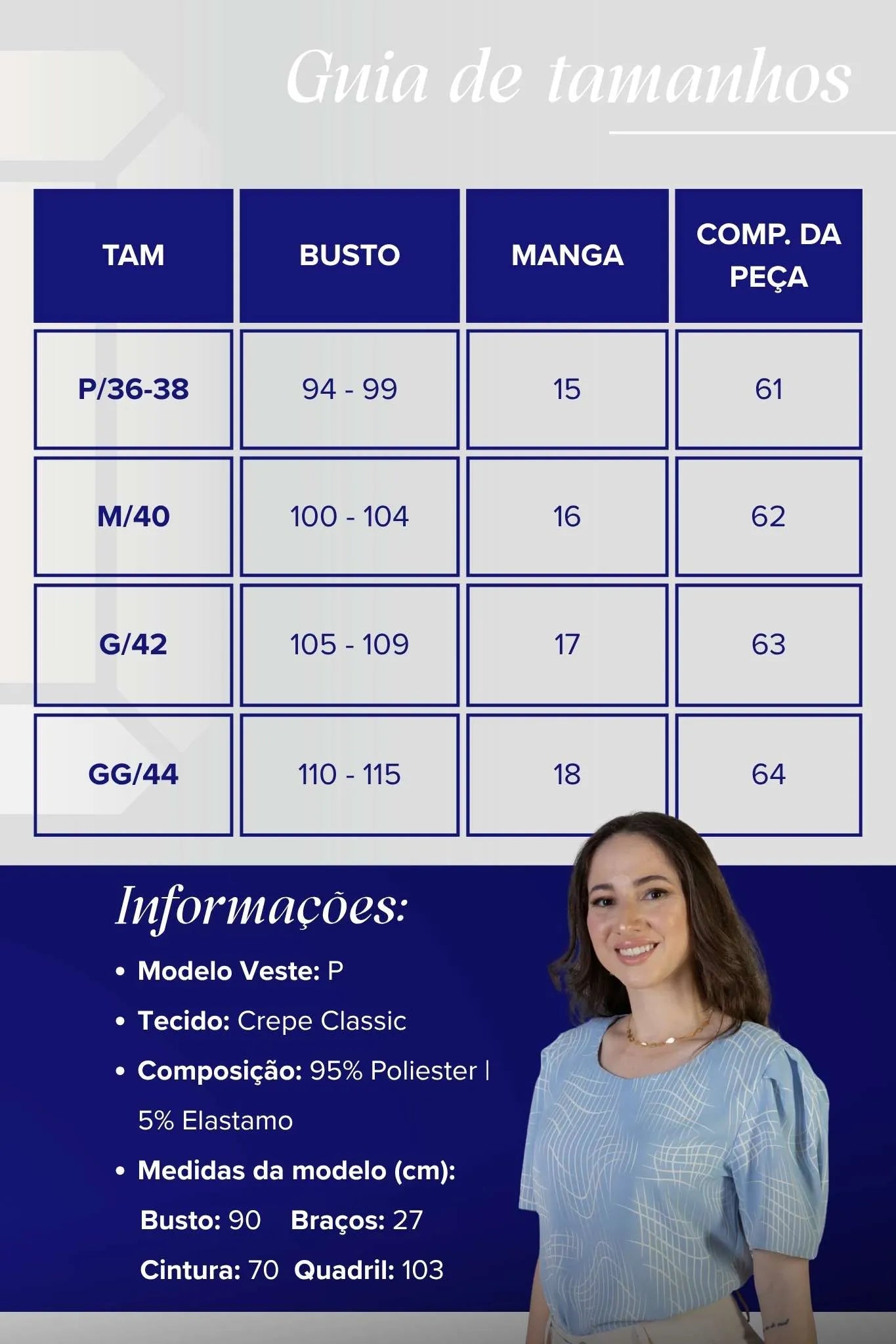 Blusa Manga Curta Transpassada Crepe Classic Gisele Estampada Azul