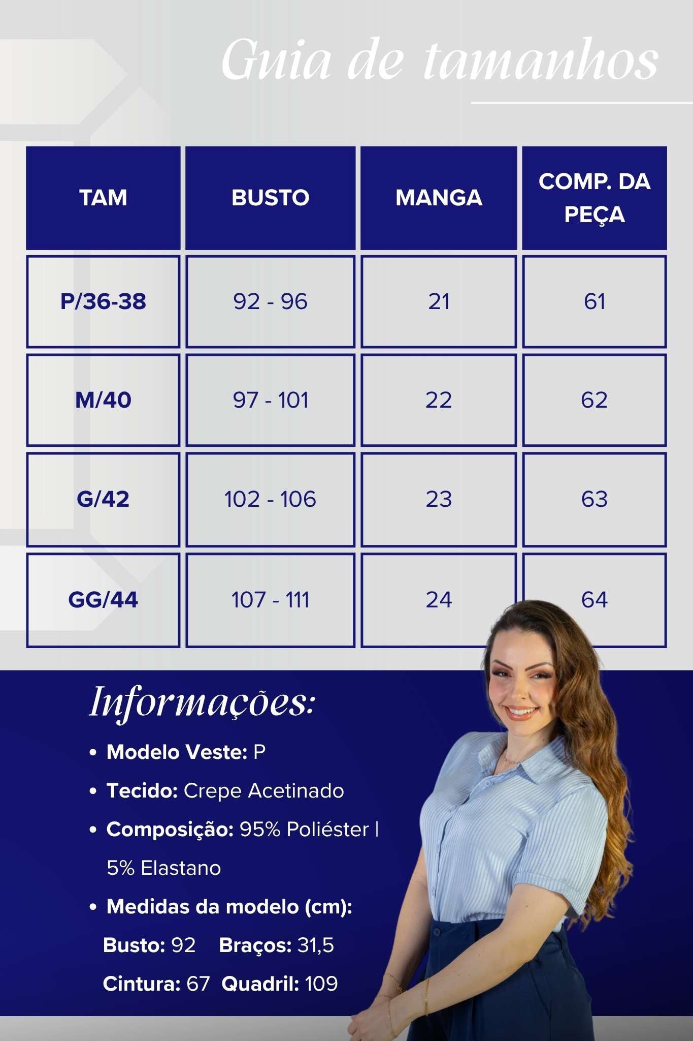 Camisa Manga Curta Crepe Acetinado Glaucia Azul