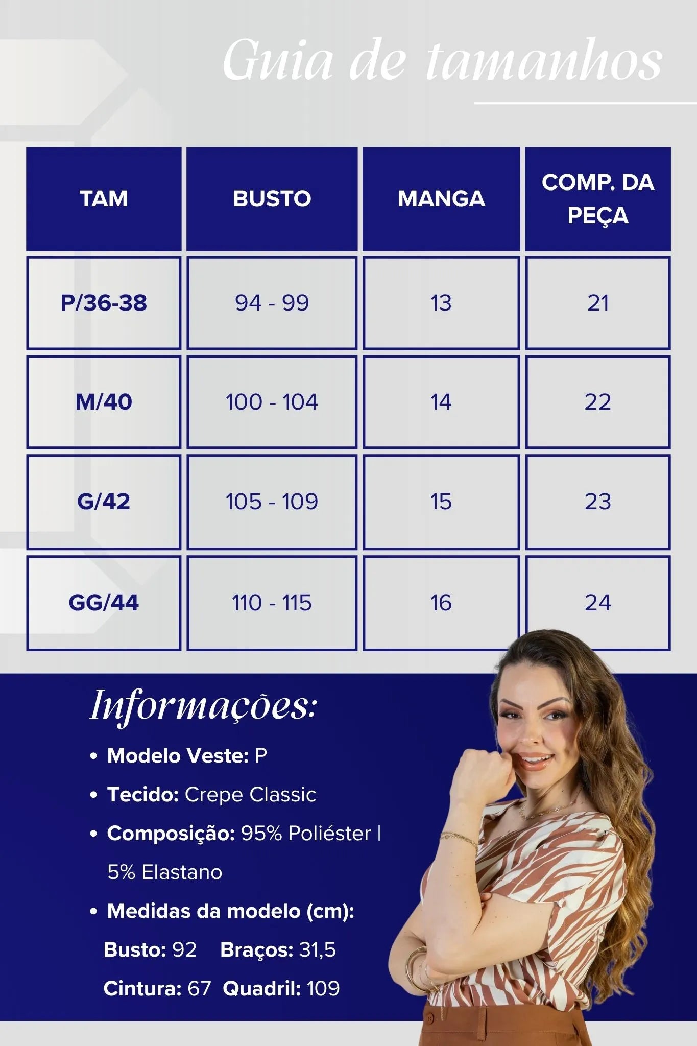 Blusa Manga Curta Detalhe Botão Decote "V" Crepe Classic Graciane Marrom