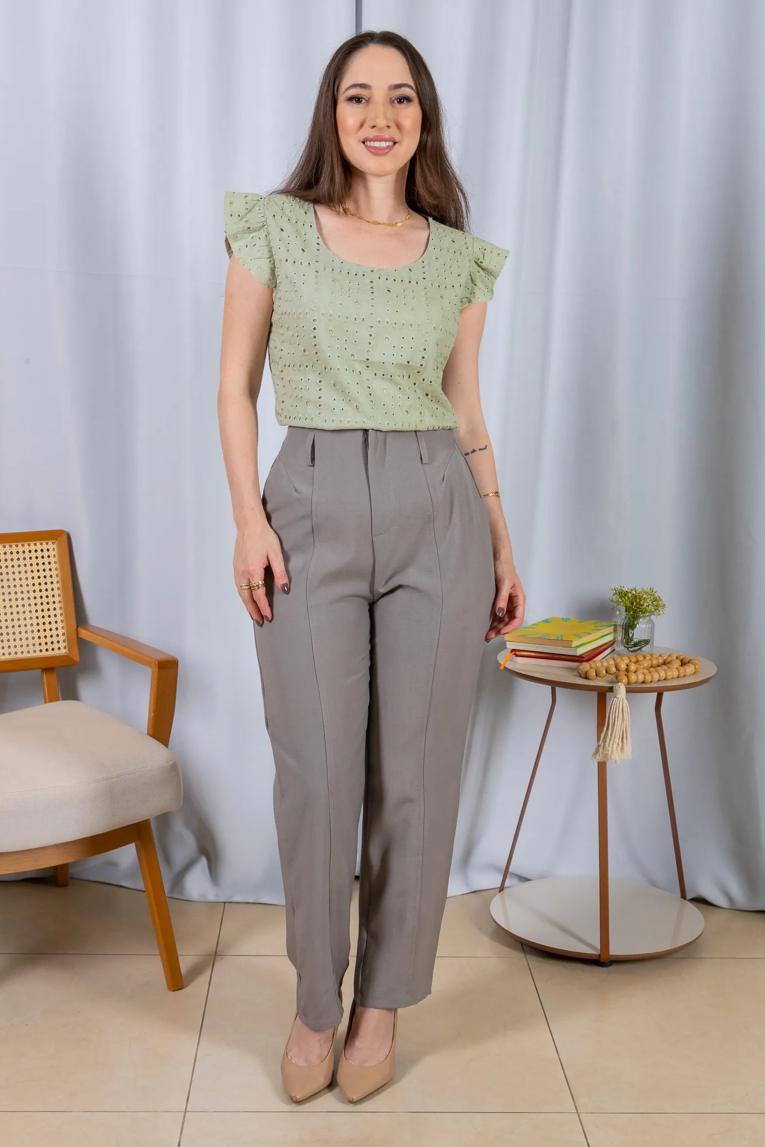 Regata Babados Cotton Em Laise Gabriela Verde