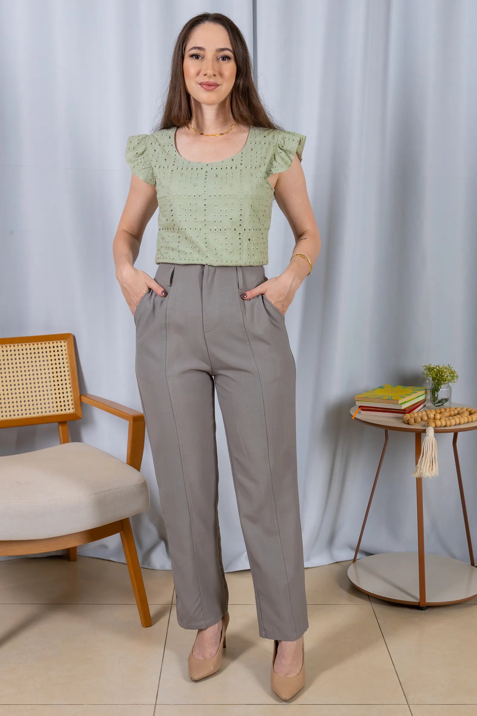 Regata Babados Cotton Em Laise Gabriela Verde