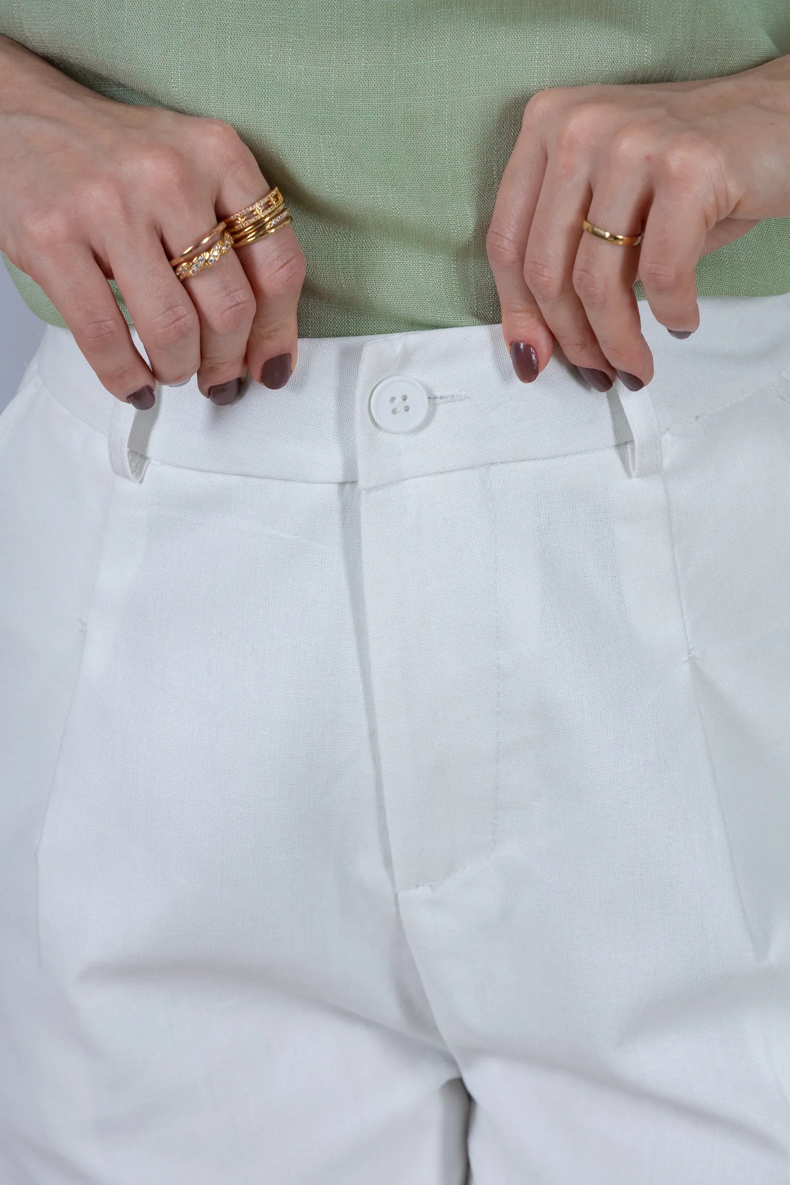 Bermuda Cós com Elástico Linho Cotton Kátia Branca