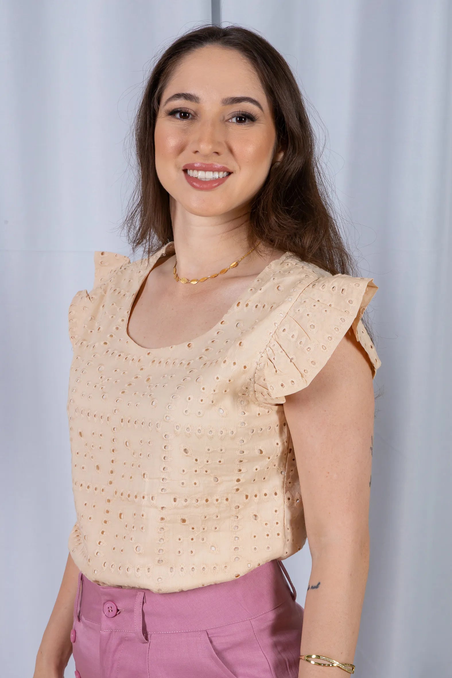 Regata Babados Cotton Em Laise Gabriela Creme