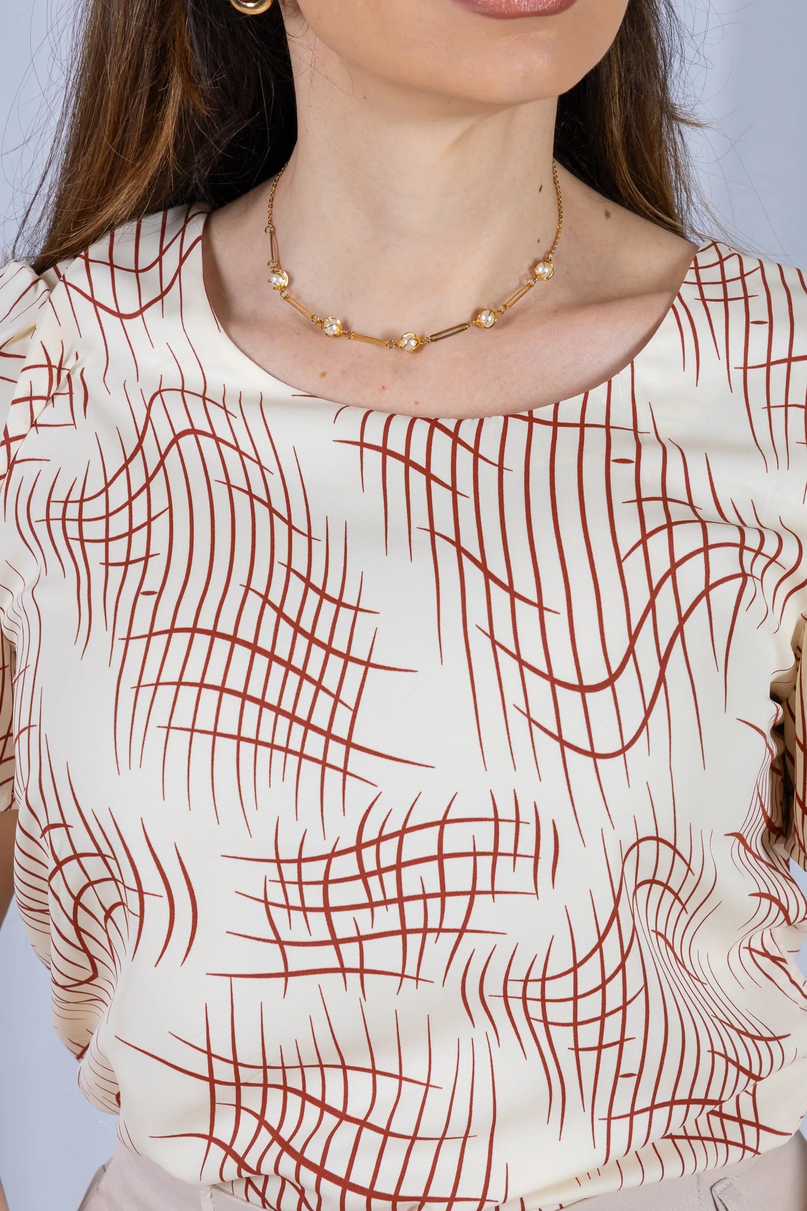 Blusa Manga Curta Botões Crepe Classic Magda Estampada Vermelha