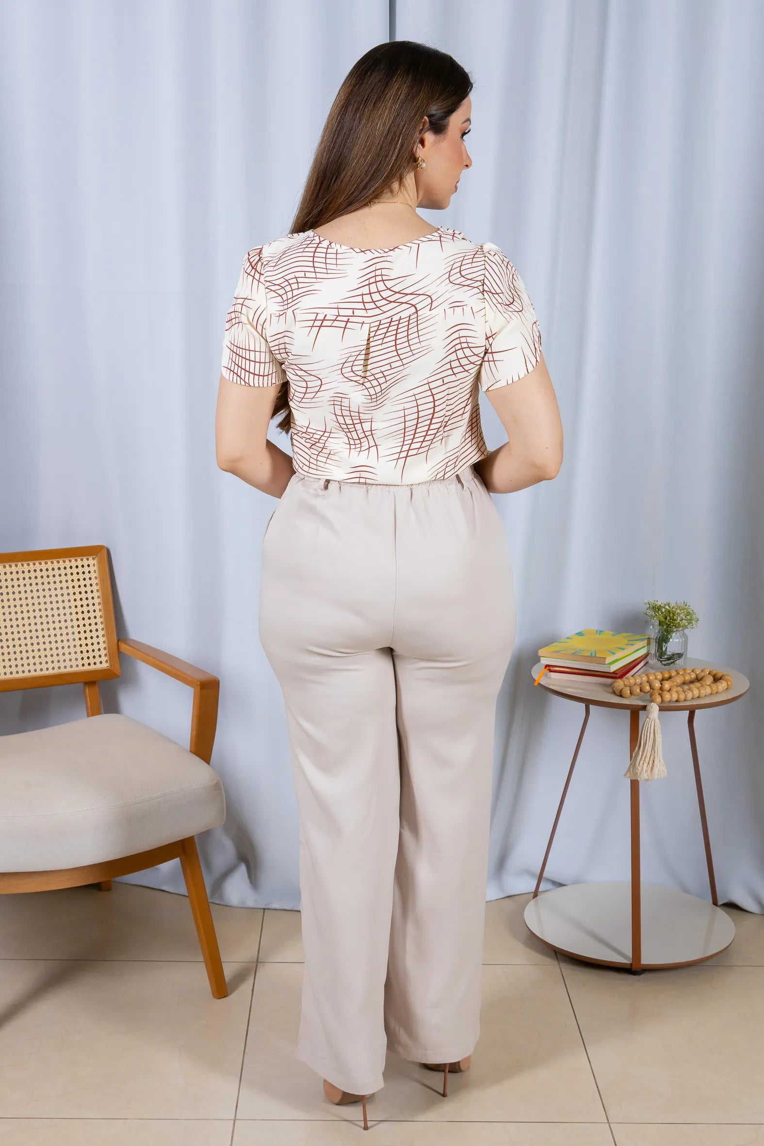 Blusa Manga Curta Botões Crepe Classic Magda Estampada Vermelha