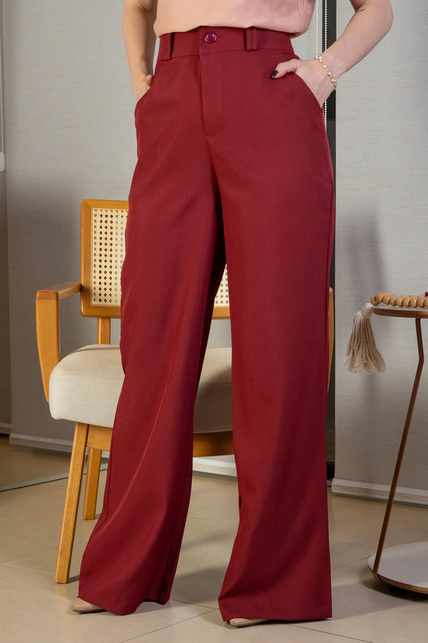 Calça Pantalona Alfaiataria Lux Detalhe Passador Grazi Massafera Marsala