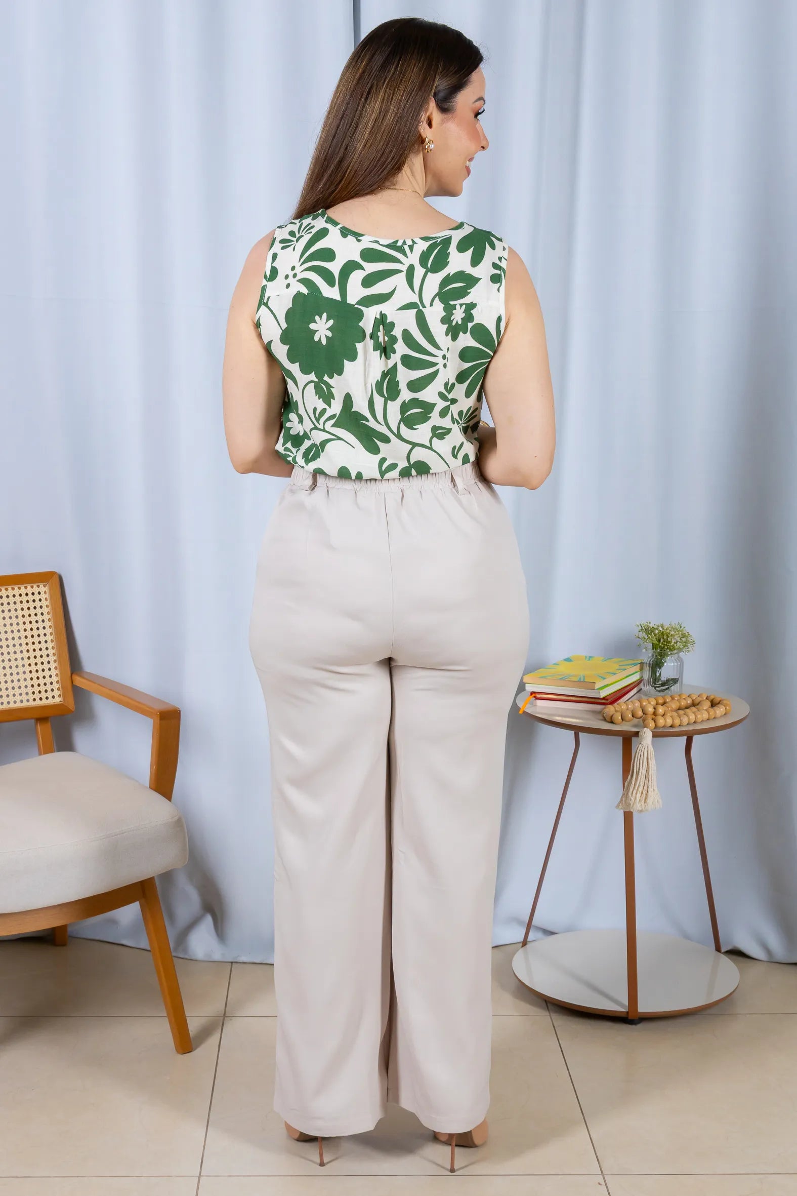 Blusa Regata Colo Com Pregas Viscose Nina Verde