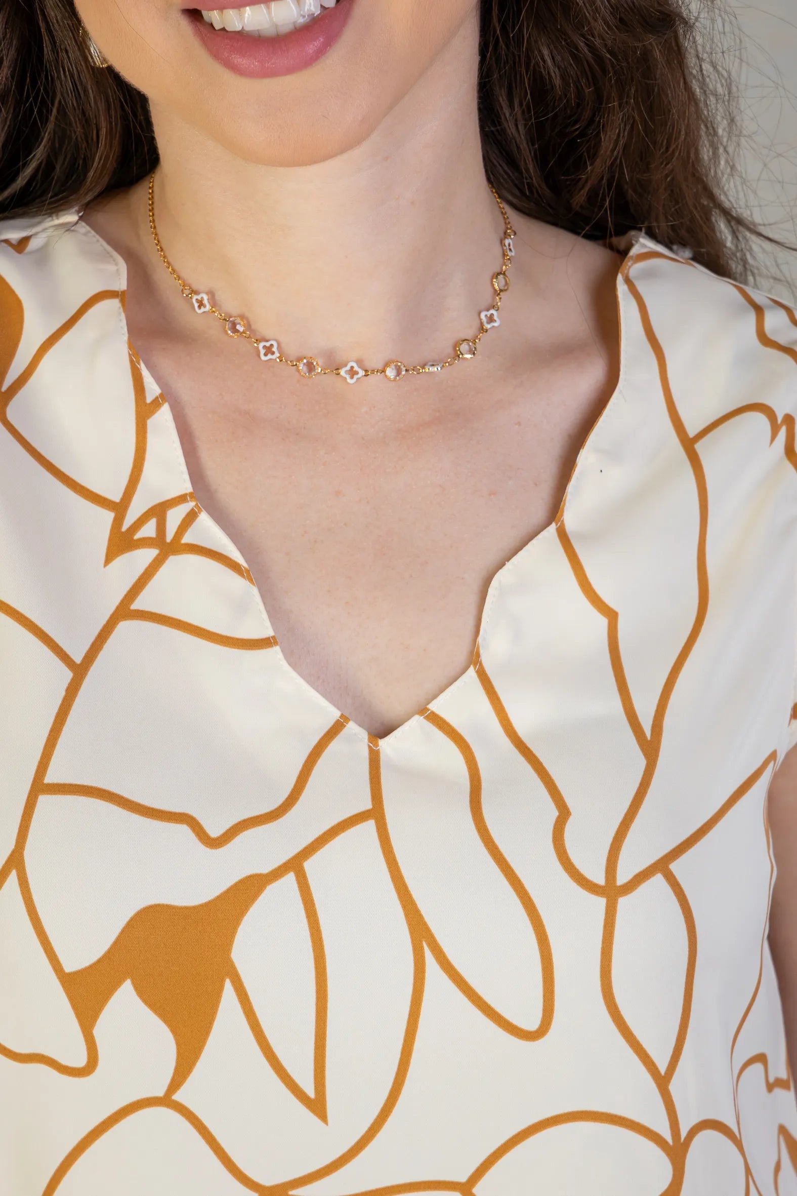 Blusa Regata Detalhe Decote Crepe Classic Estampada Hebe Camargo Creme