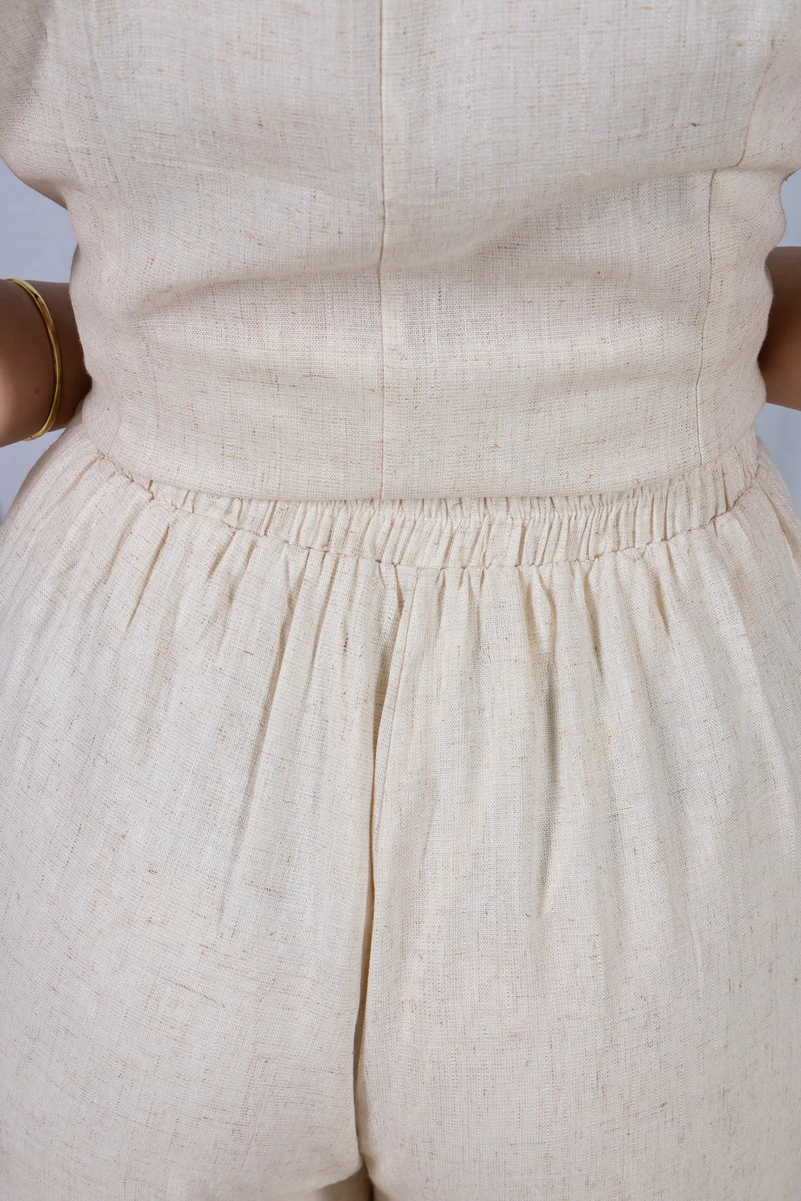 Calça Pantalona Cós com Elástico Visco Linho Flávia Creme