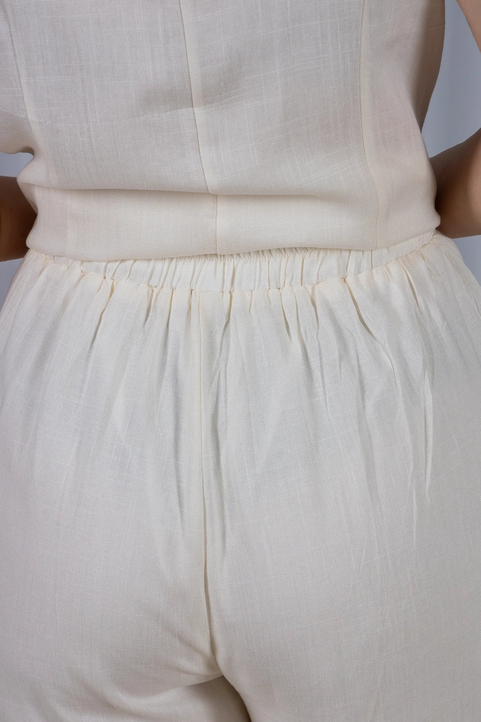 Calça Pantalona Cós com Elástico Visco Linho Flávia Branca