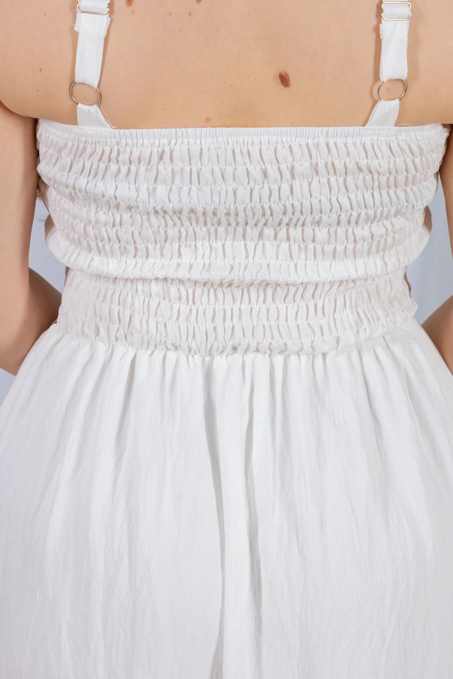 Vestido Midi Alças Detalhe Bordado Crepe Brise Lorena Branco