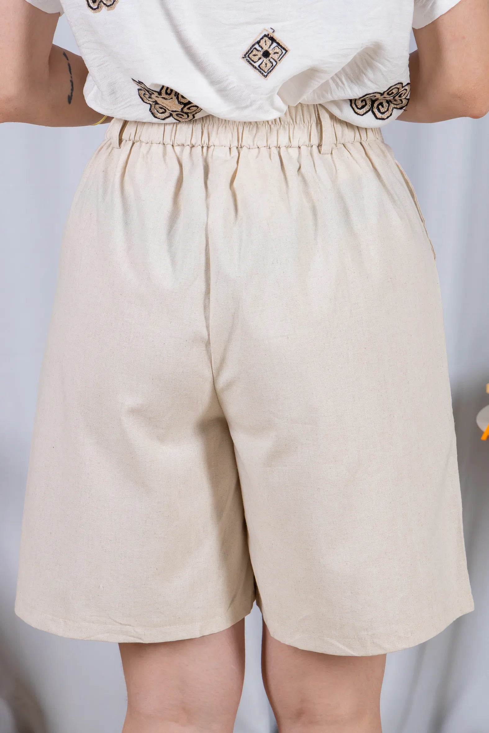 Bermuda Cós com Elástico Linho Cotton Kátia Creme