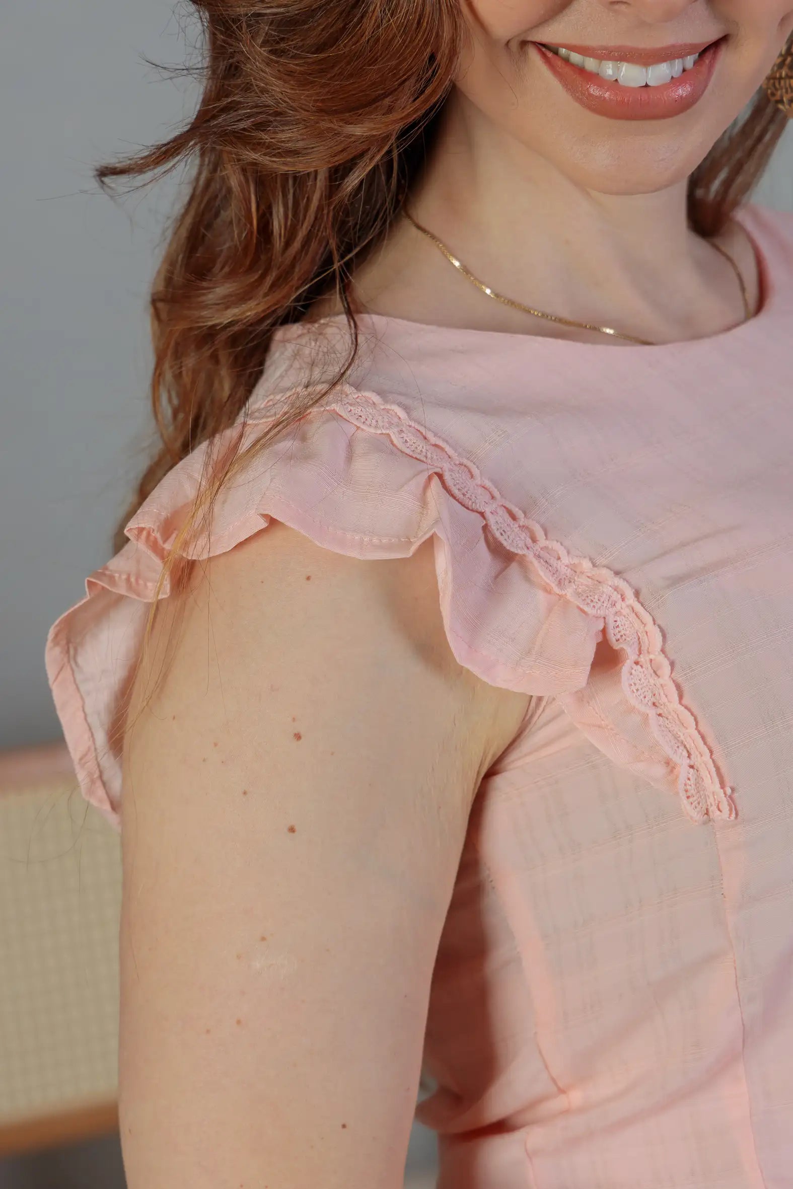 Blusa Detalhe Bordado Manga Soft Cotton Selena Rosa