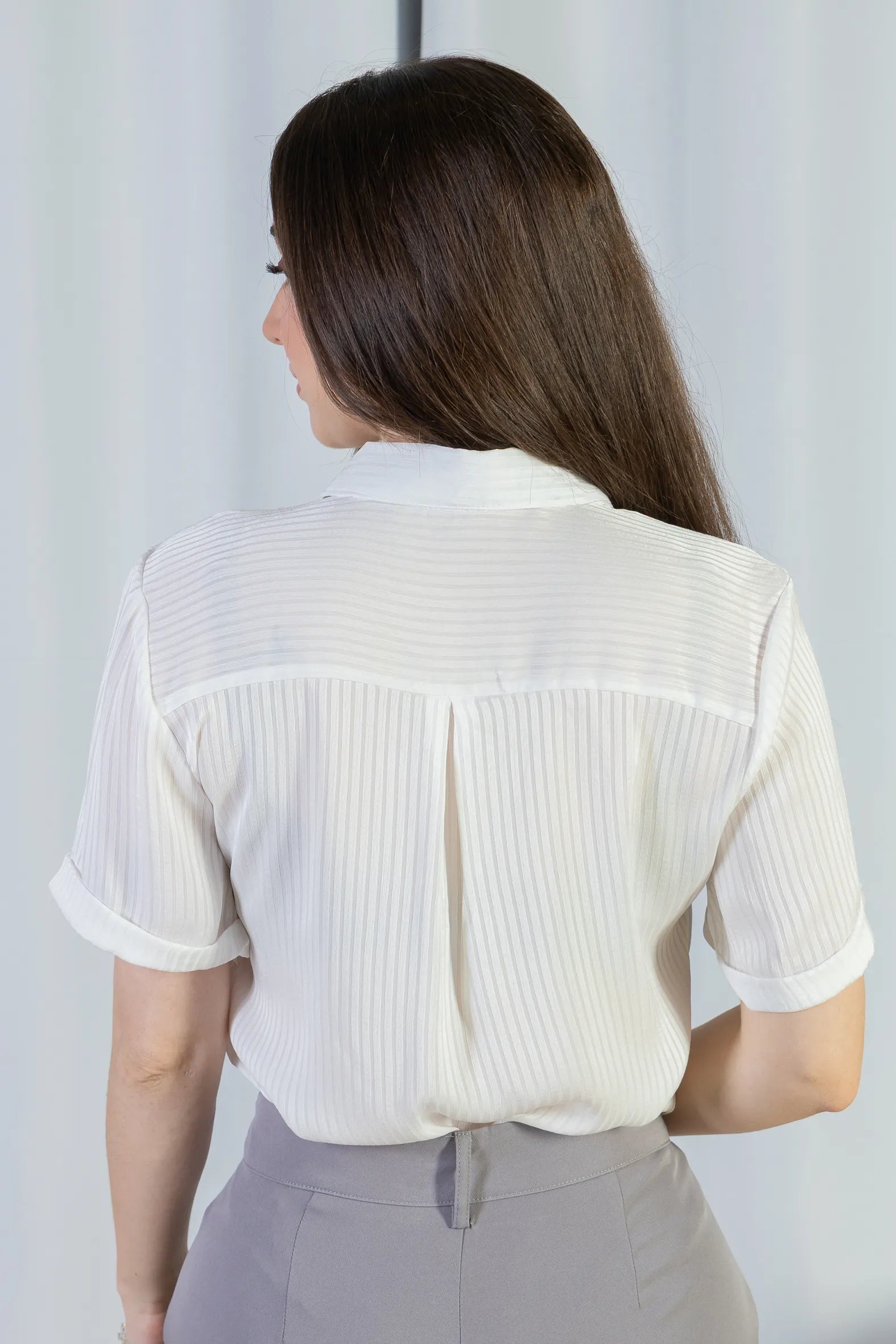 Camisa Manga Curta Crepe Acetinado Glaucia Branca