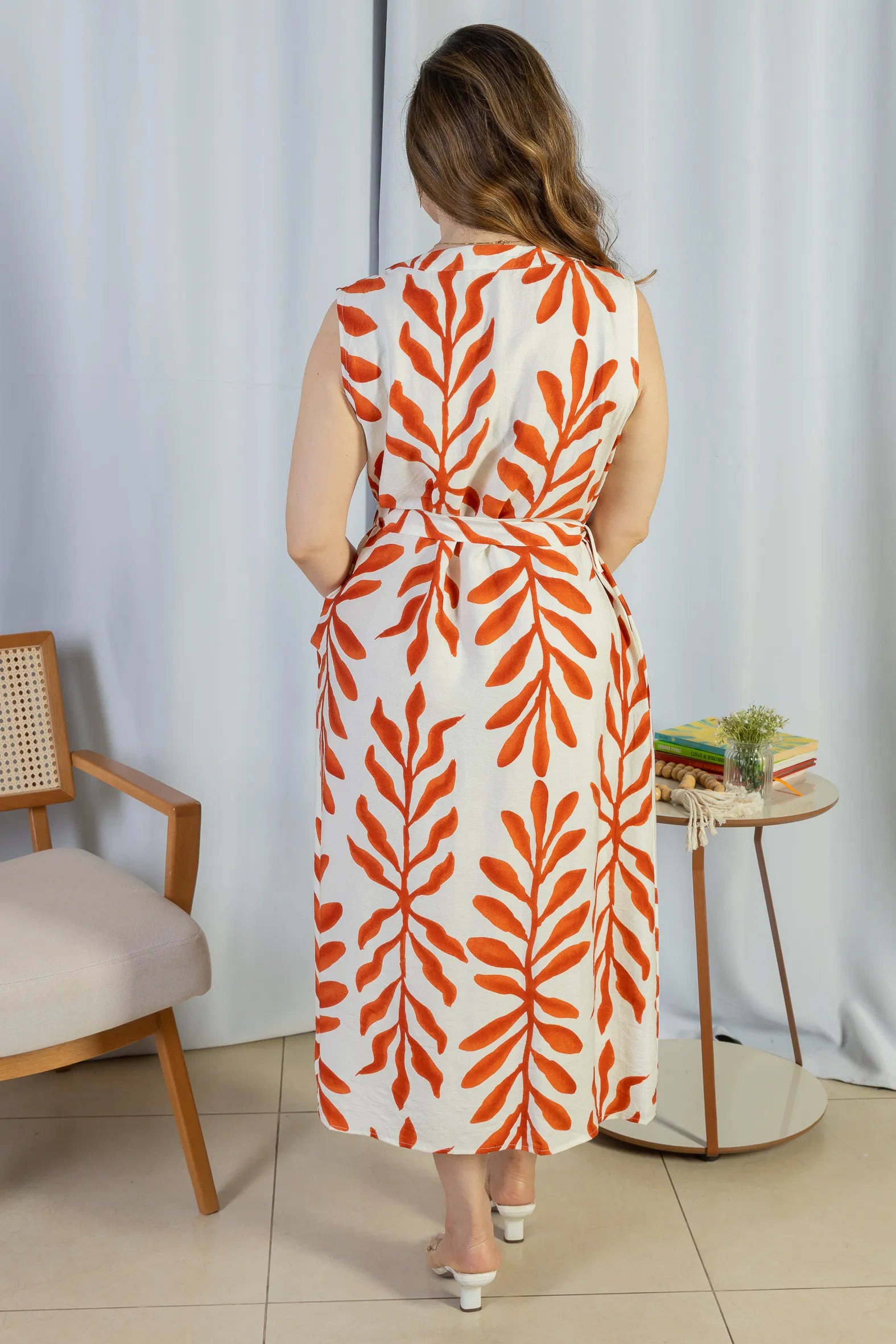 Vestido Midi Regata Visco Rústico Luana Estampado Vermelho