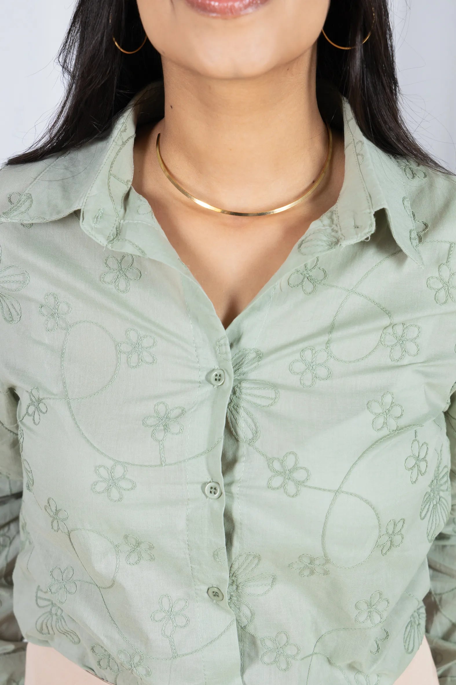 Camisa Manga Longa em Laise Serena Verde