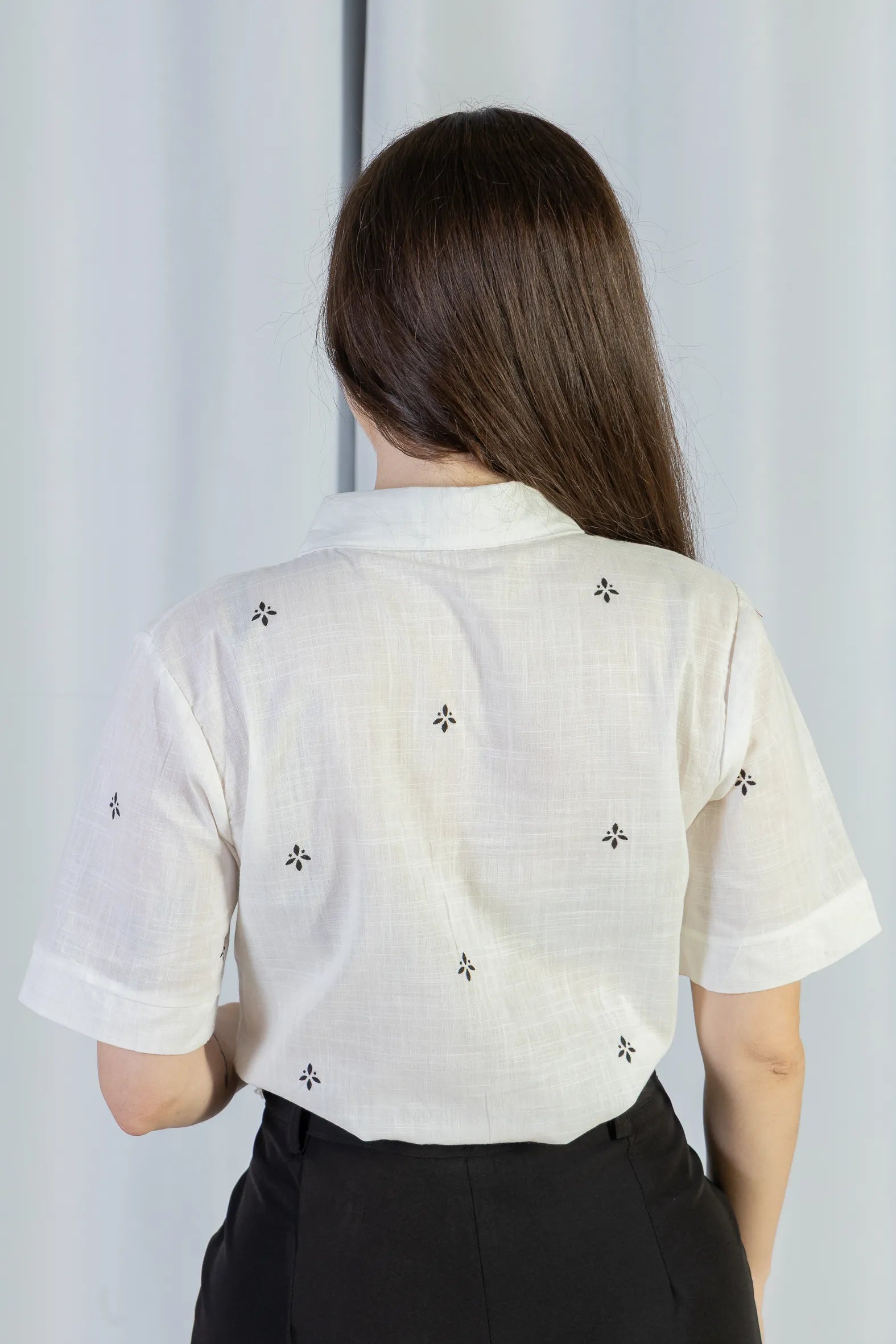 Camisa Manga Curta Bordada Poli Visco Bruna Branca