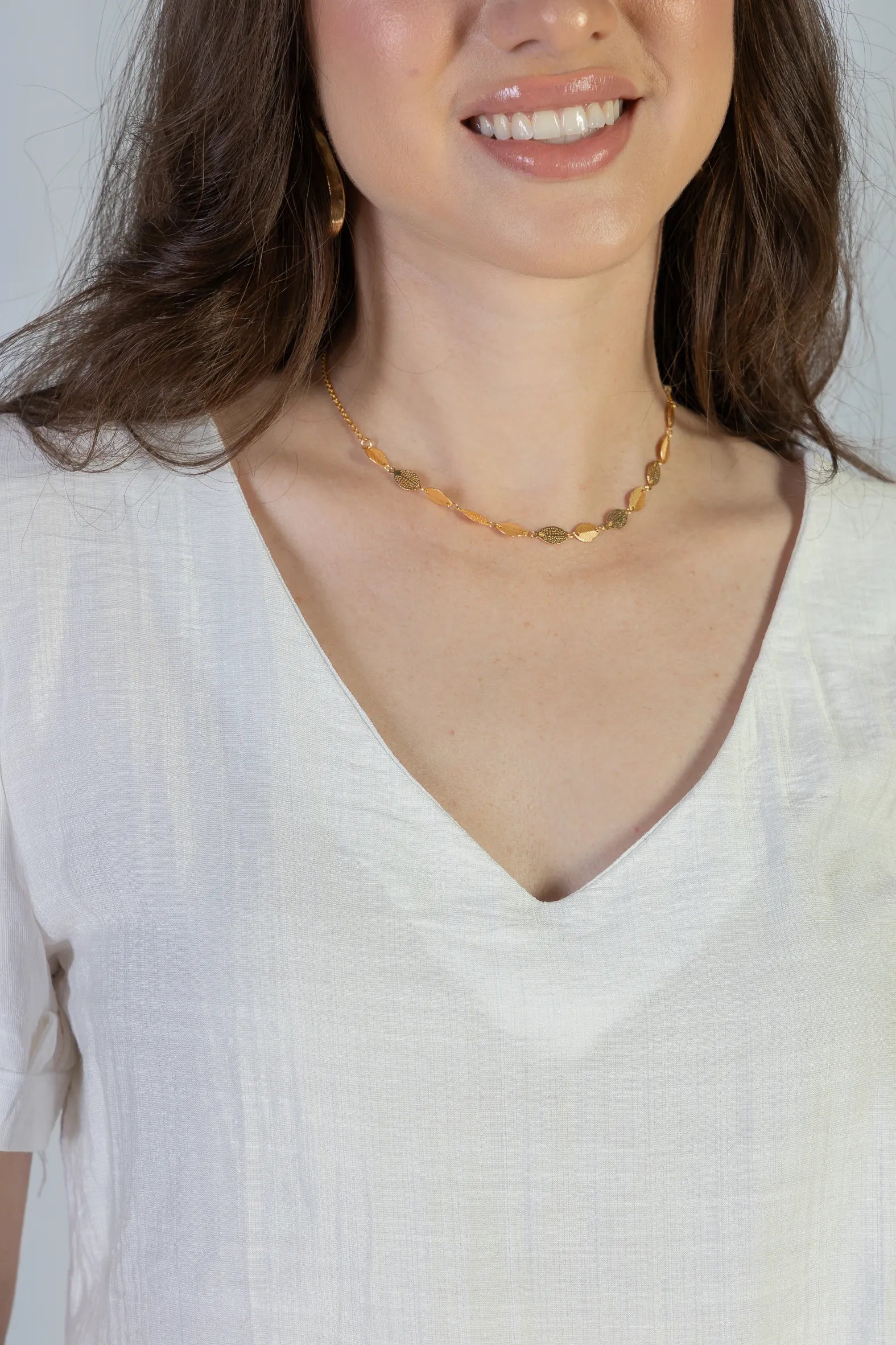 Blusa Manga Curta Decote "V" Visco Nature Gal Costa Branca