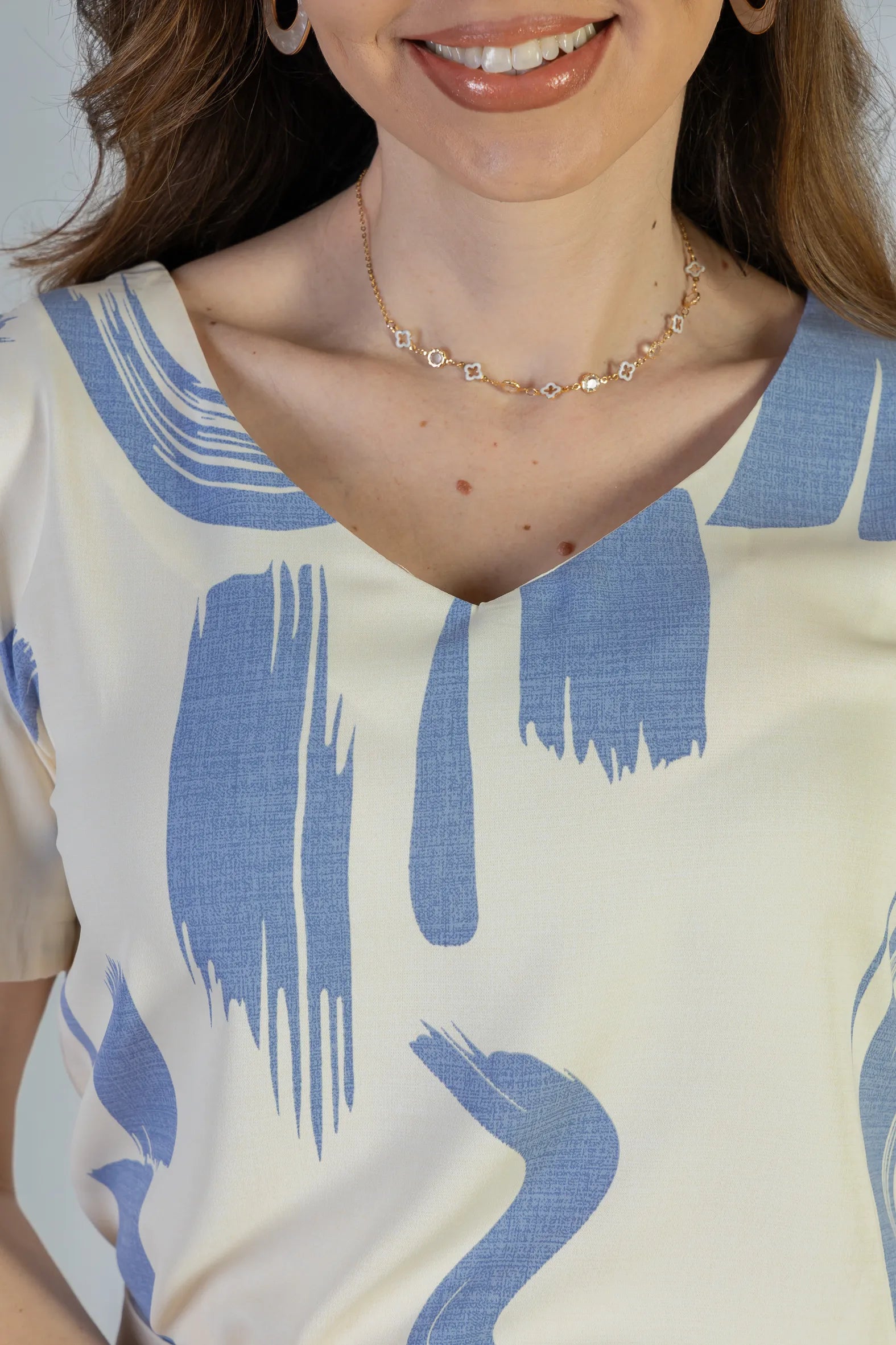 Blusa Manga Curta Crepe Classic Alessandra Estampada Azul