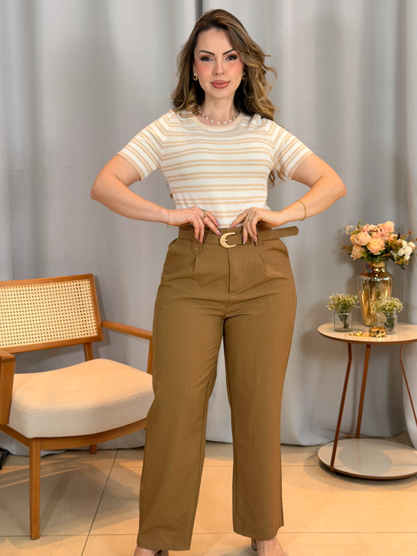 Conjunto: Blusa Iris Bege + Calça Magda Caramelo