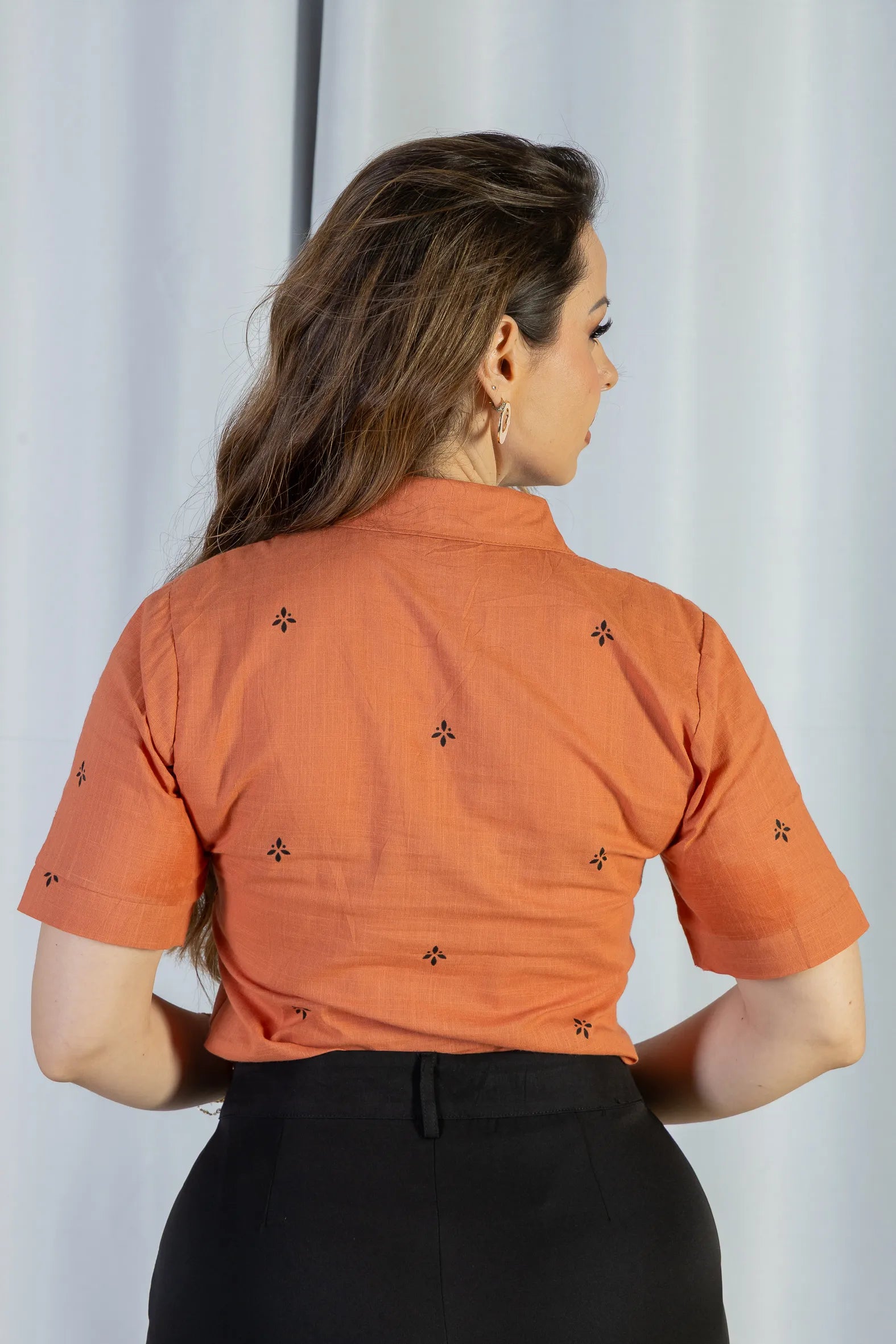 Camisa Manga Curta Bordada Poli Visco Bruna Terracota