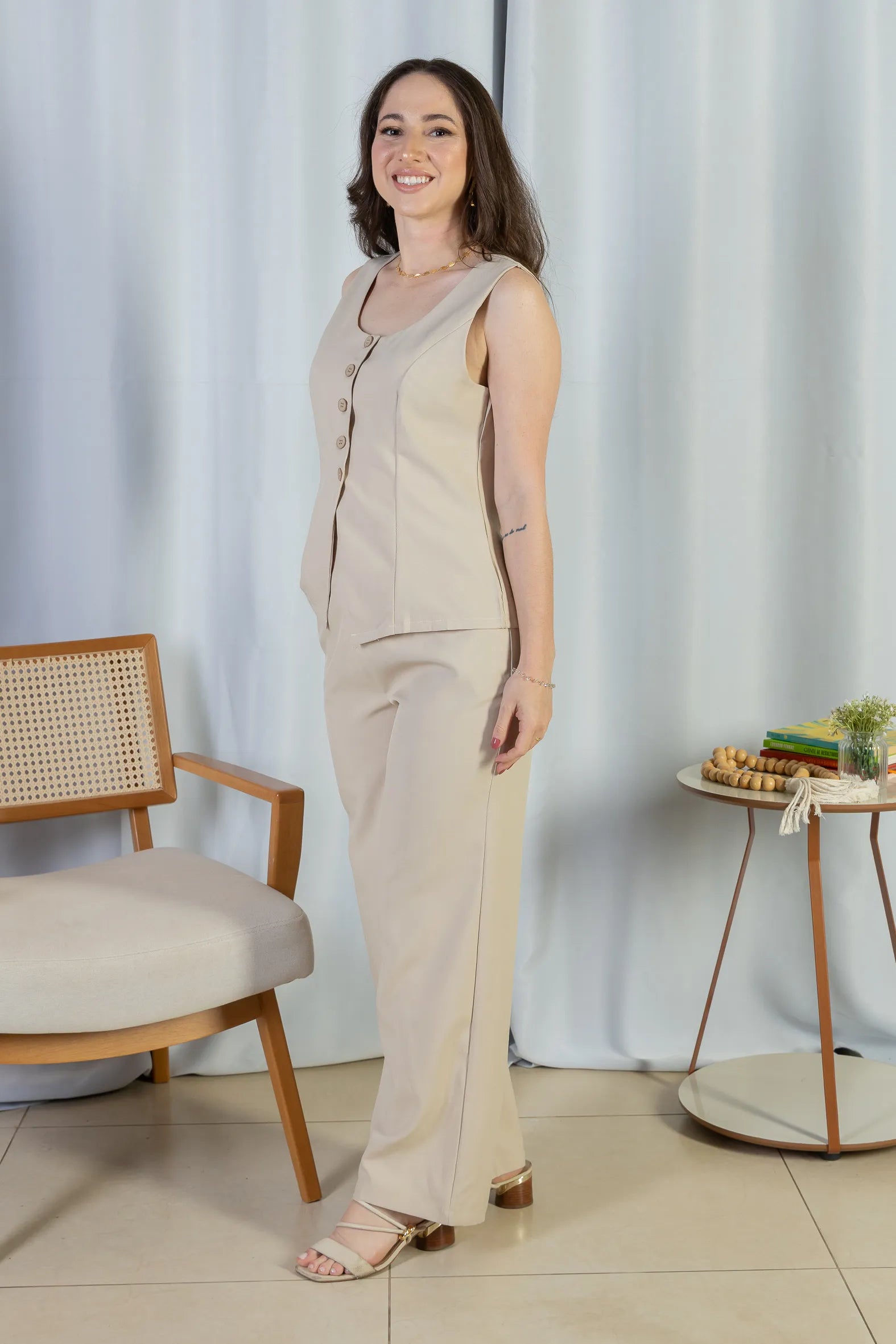 Calça Pantalona Alfaiataria Livia Creme