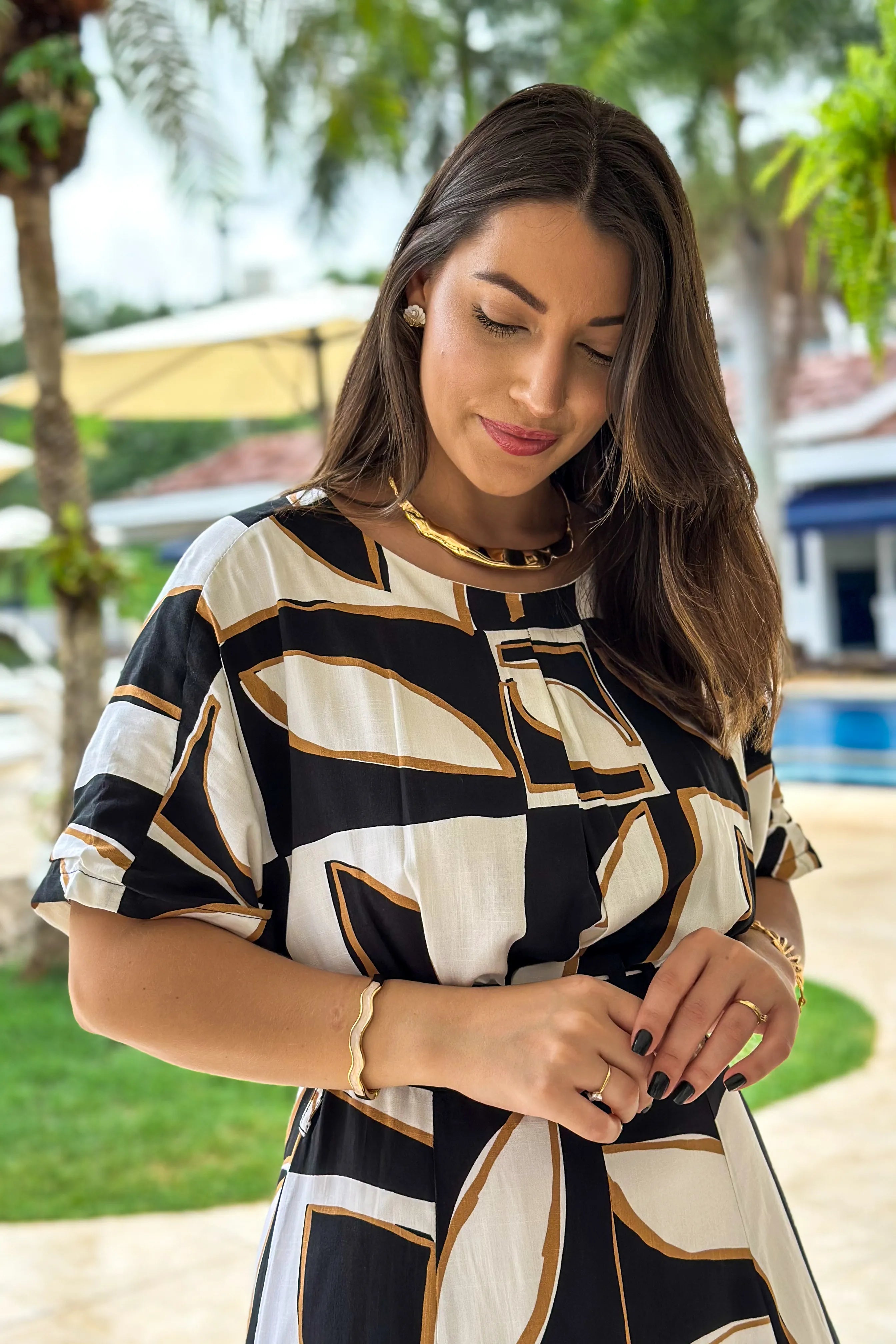 Vestido Midi Com Cinto Encapado Paola Estampado