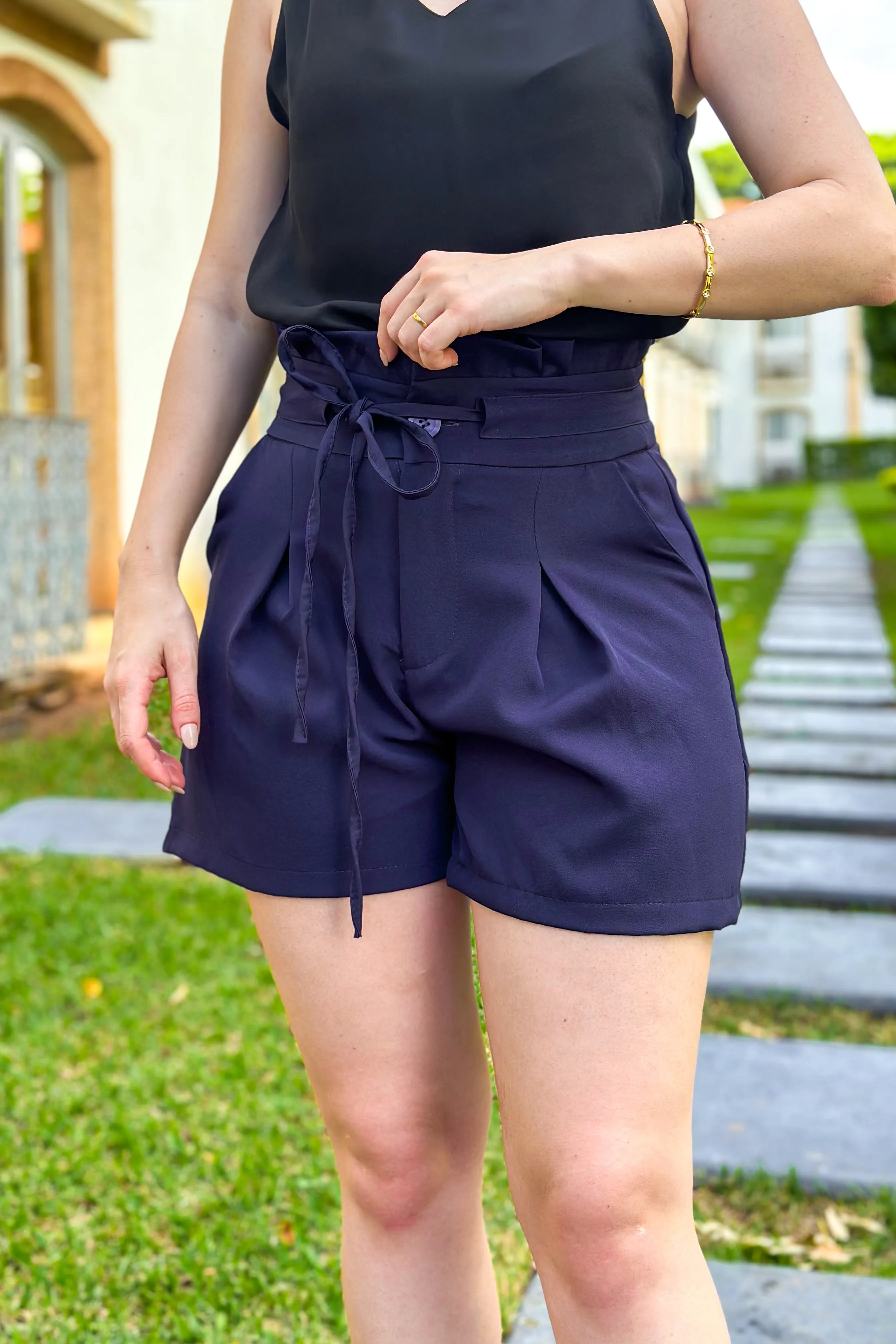 Short Clochard Detalhe Laço Heloá Azul Marinho