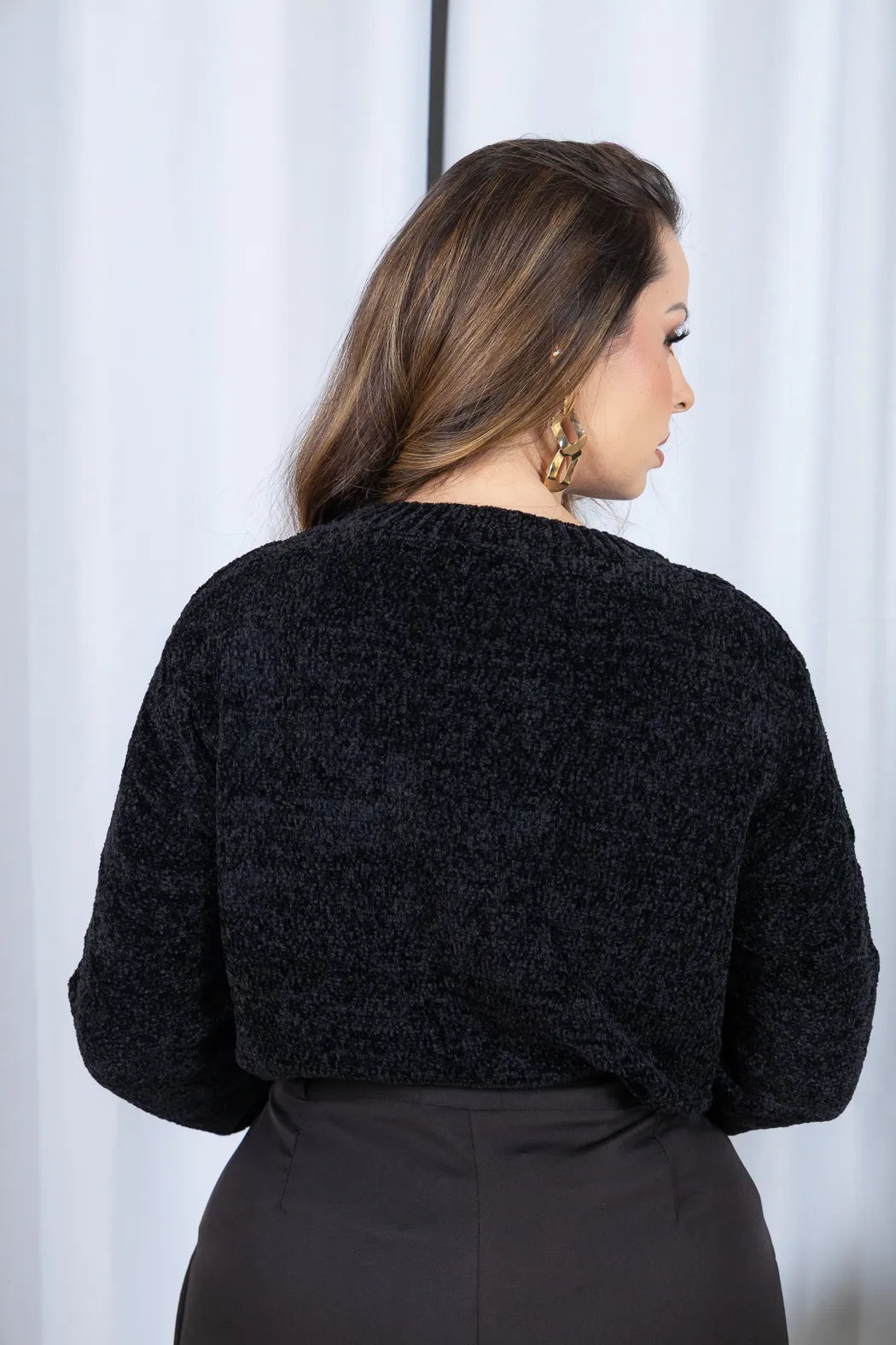 Blusa Manga Longa em Tricot Mousse Valentina Preto