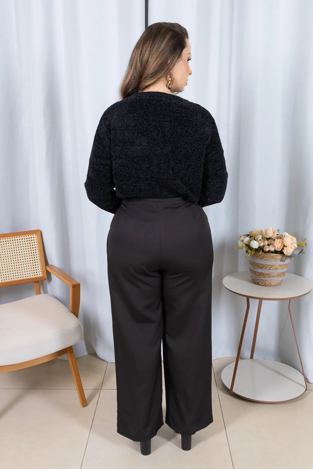 Blusa Manga Longa em Tricot Mousse Valentina Preto