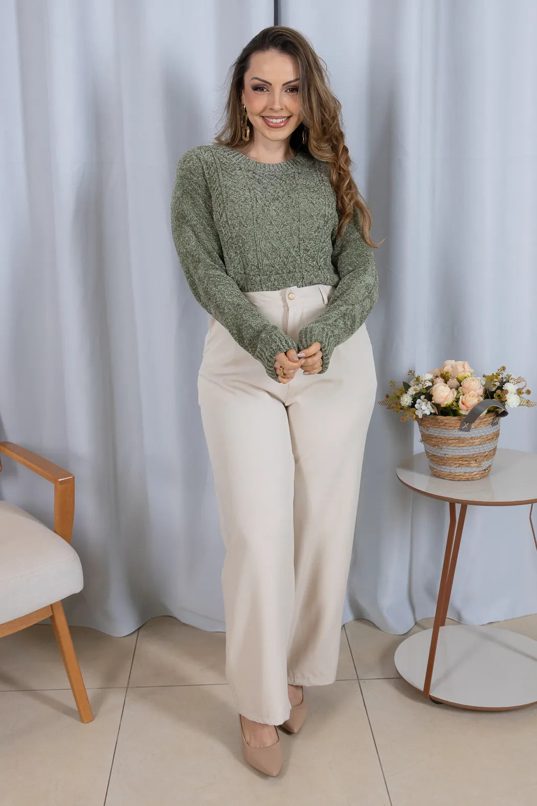 Blusa Manga Longa em Tricot Mousse Valentina Verde