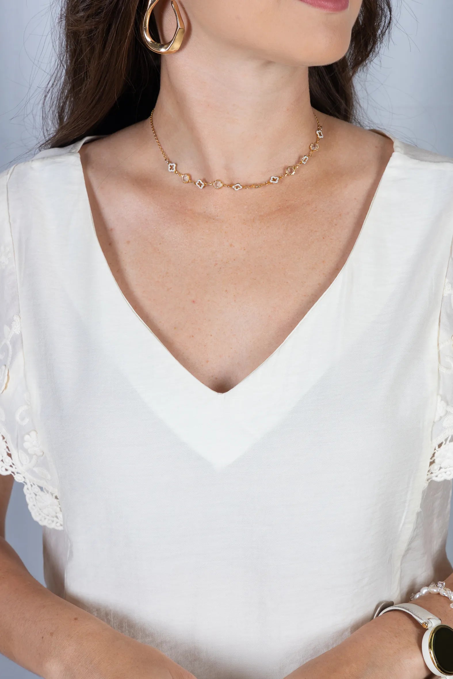 Blusa Regata Decote em "V" Visco Brise Muscle Tee com Detalhe em Renda Eloá Off White