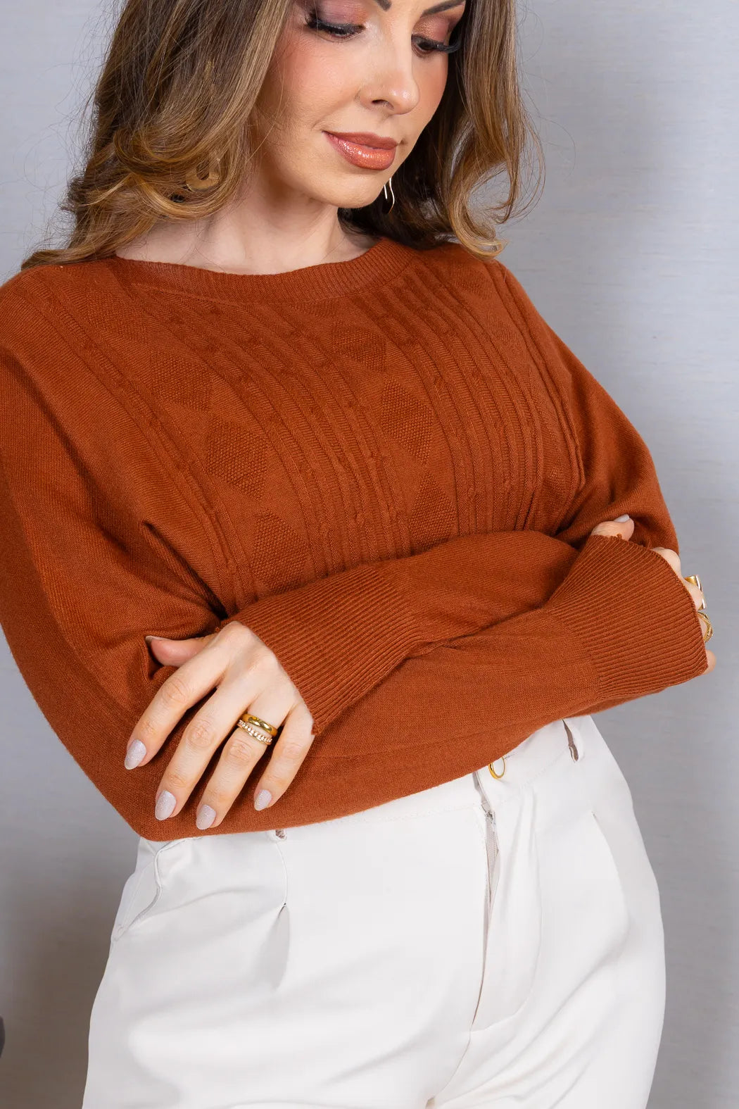 Tricot Manga Longa Ampla em Modal Jessica Terracota
