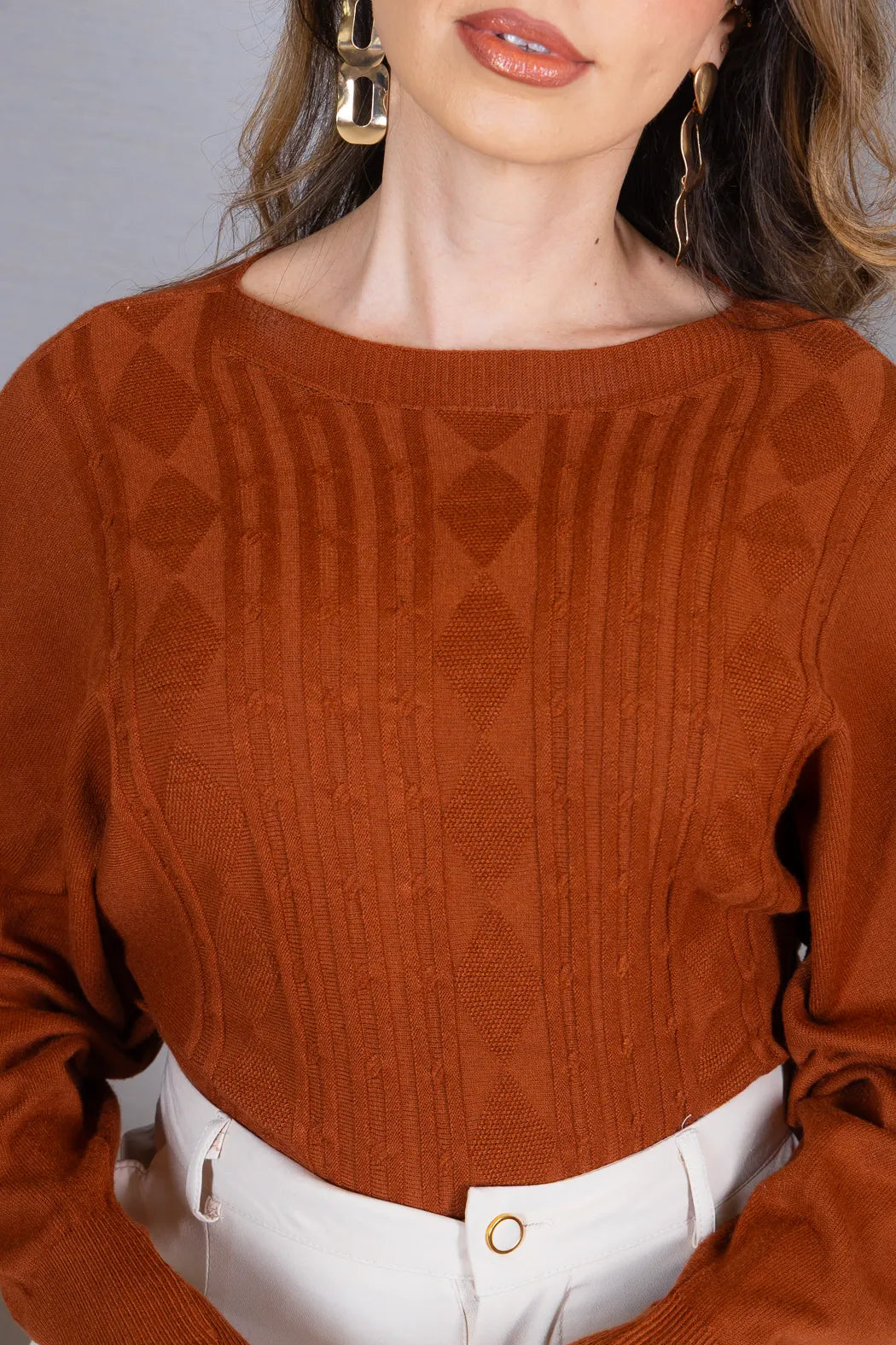 Tricot Manga Longa Ampla em Modal Jessica Terracota
