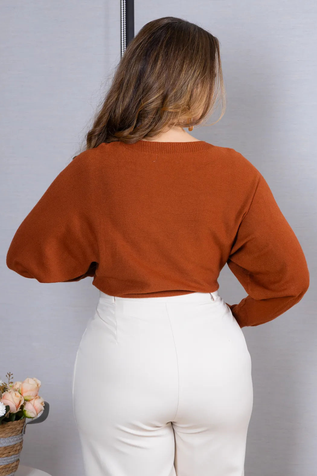Tricot Manga Longa Ampla em Modal Jessica Terracota