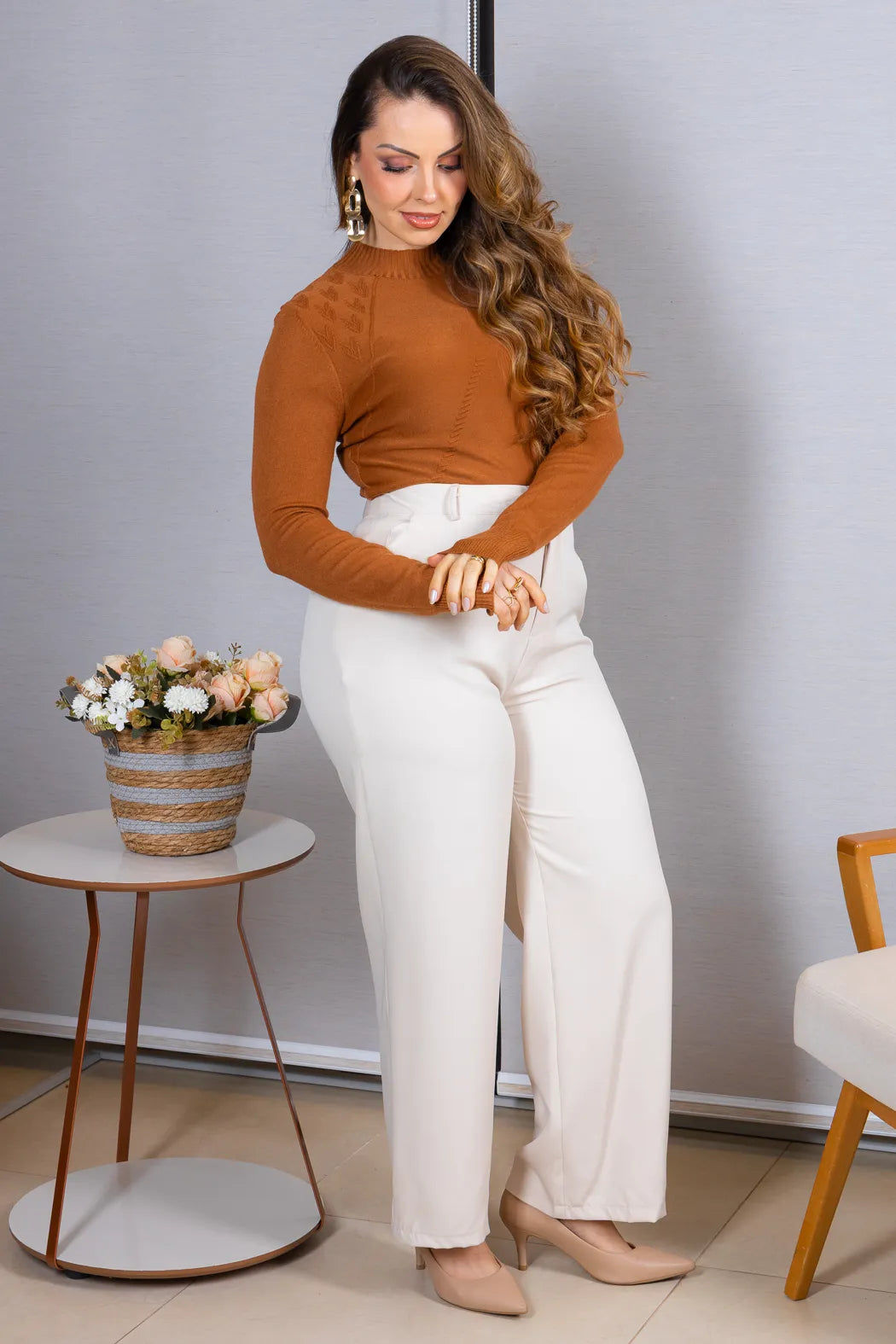 Tricot Manga Longa Meia Gola em Modal Gabriela Caramelo