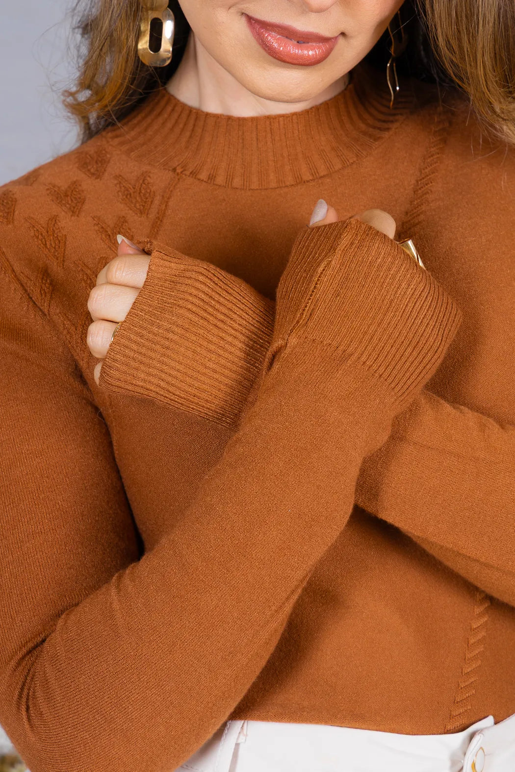 Tricot Manga Longa Meia Gola em Modal Gabriela Caramelo
