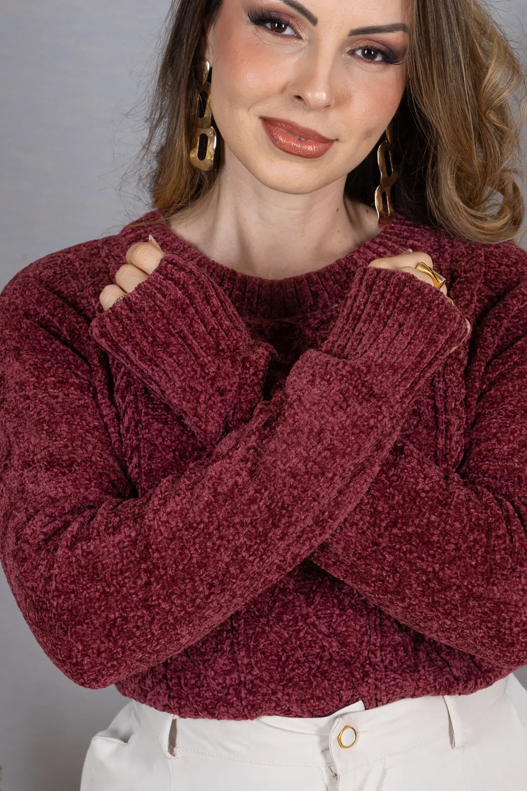 Blusa Manga Longa em Tricot Mousse Valentina Marsala