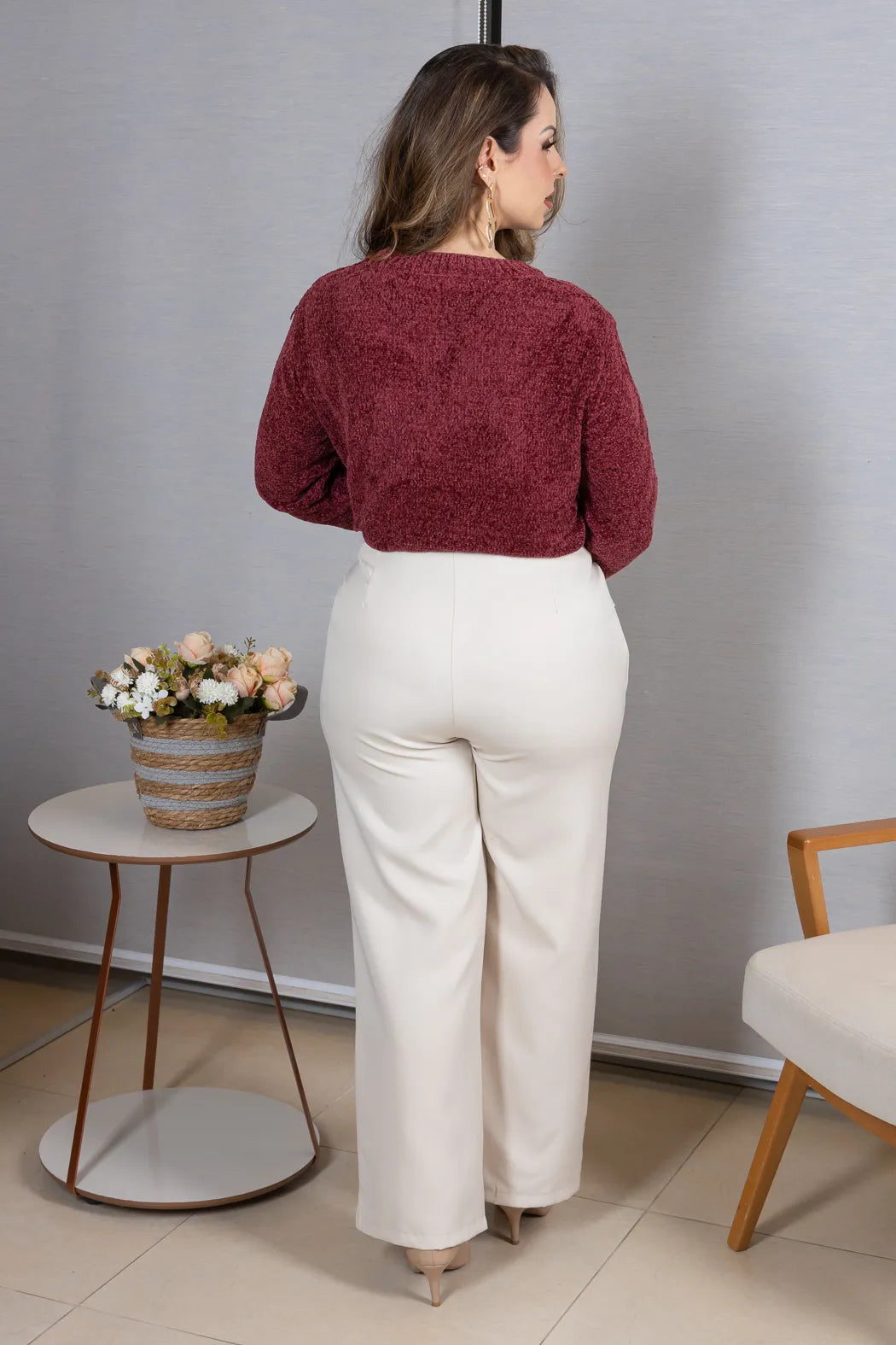 Blusa Manga Longa em Tricot Mousse Valentina Marsala