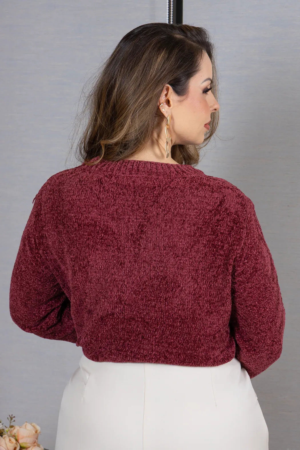 Blusa Manga Longa em Tricot Mousse Valentina Marsala