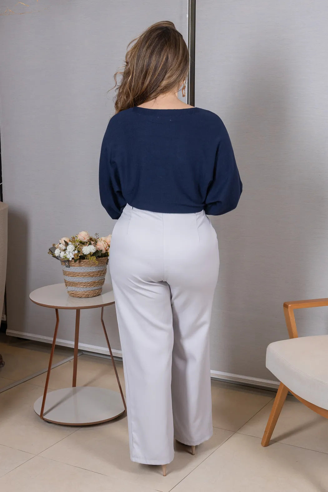 Tricot Manga Longa Ampla em Modal Jessica Azul Marinho