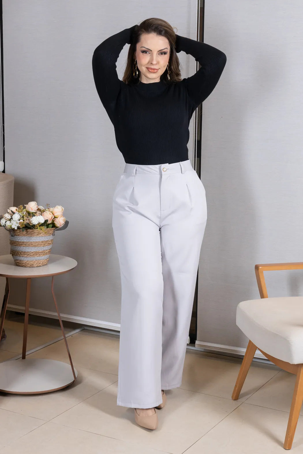 Tricot Manga Longa Meia Gola em Modal Canelado Isadora Preto