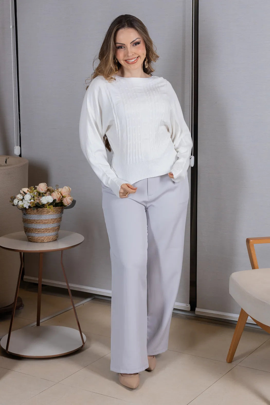 Tricot Manga Longa Ampla em Modal Jessica Branco