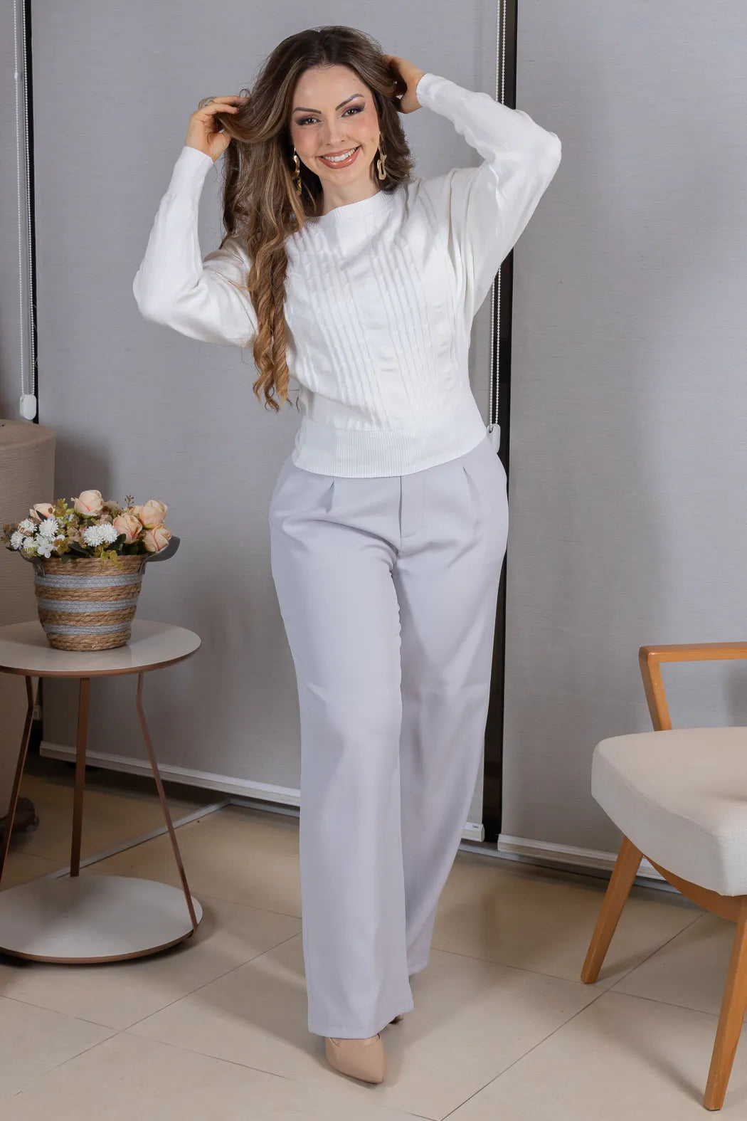 Tricot Manga Longa Ampla em Modal Jessica Branco