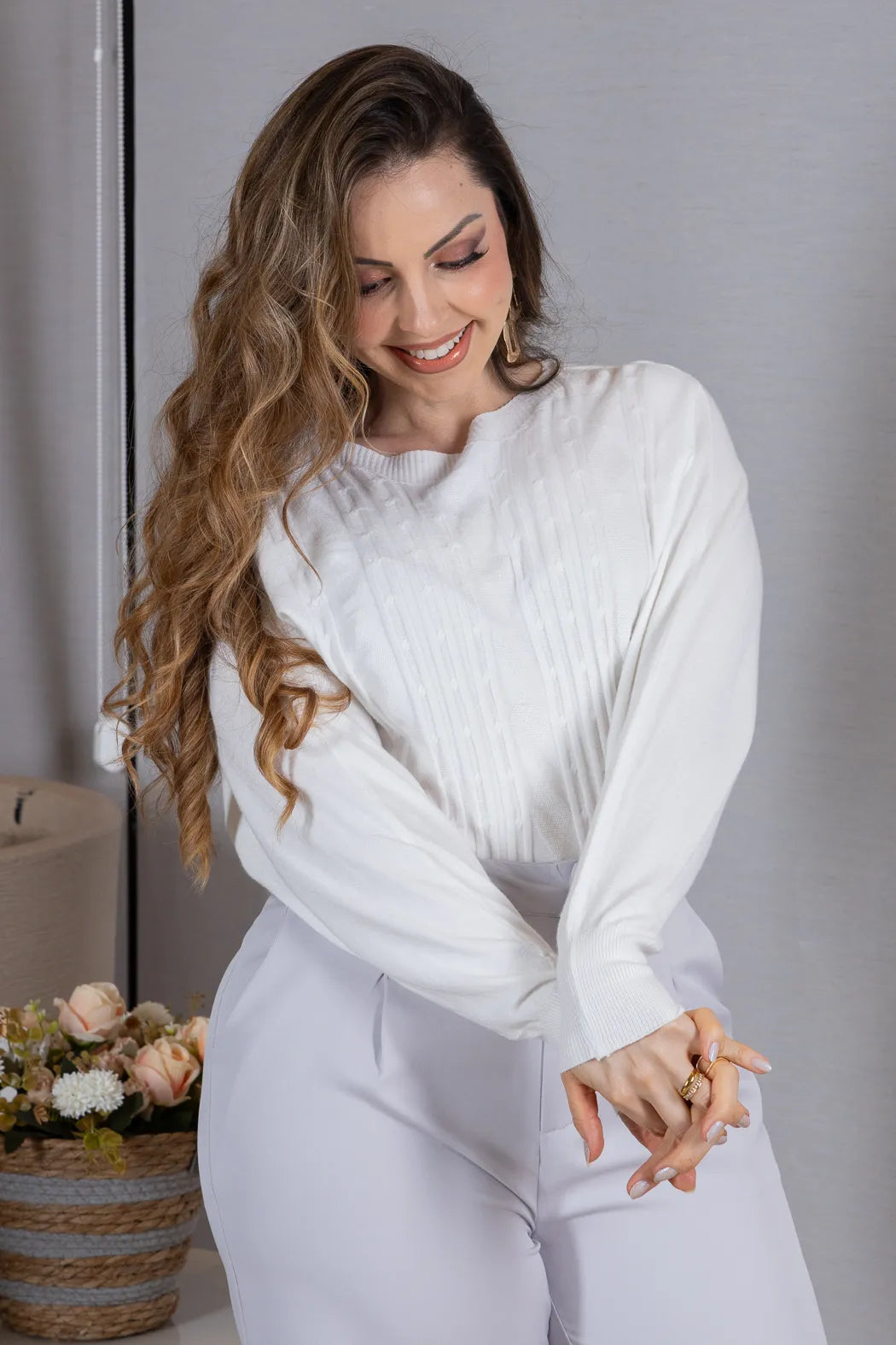 Tricot Manga Longa Ampla em Modal Jessica Branco