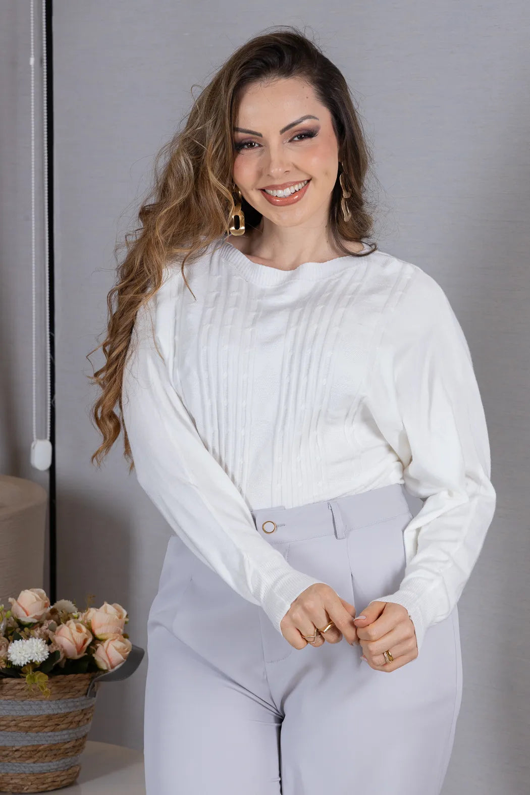Tricot Manga Longa Ampla em Modal Jessica Branco