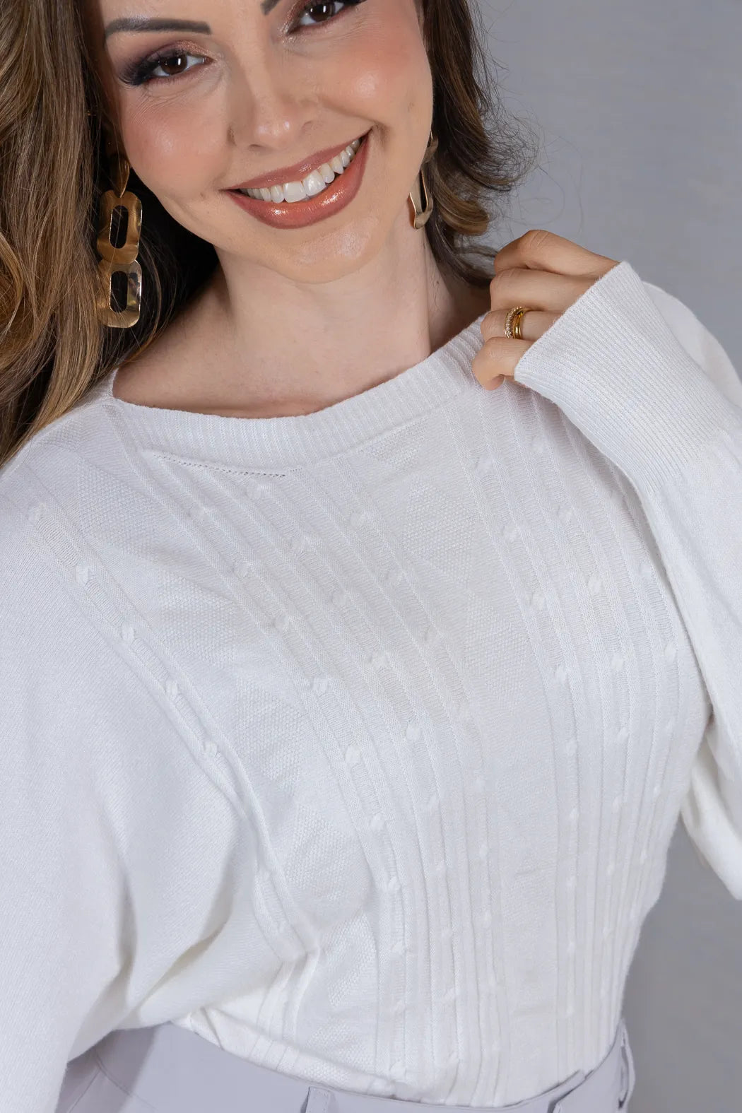 Tricot Manga Longa Ampla em Modal Jessica Branco